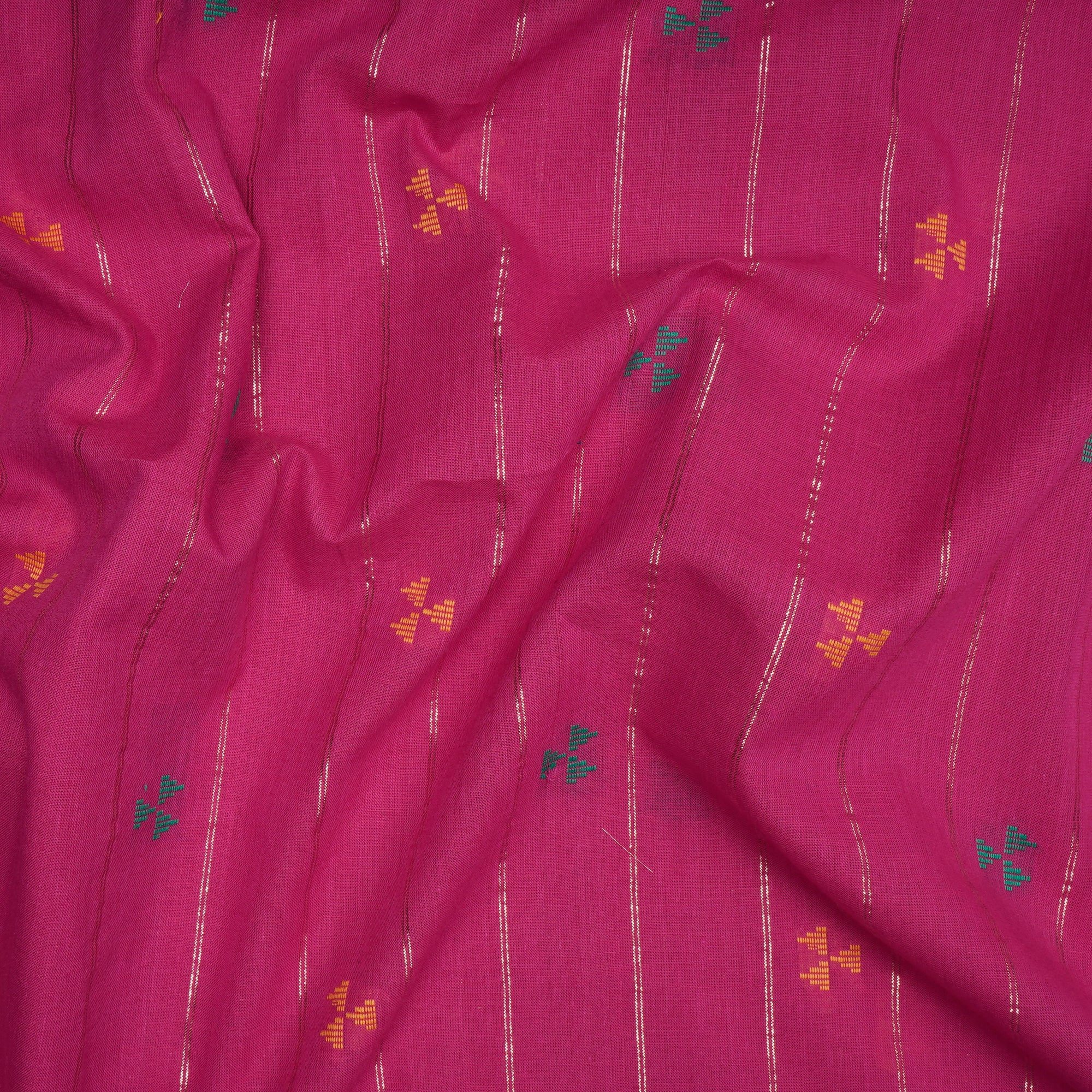 (Pre-Cut 1.50 Mtr)Rani Pink Geometric Pattern Yarn Dyed Cutwork Fancy South Cotton Fabric