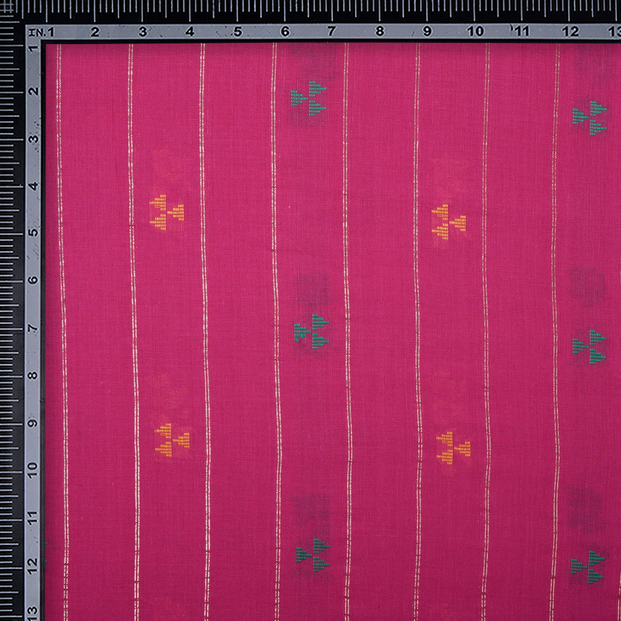 (Pre-Cut 1.50 Mtr)Rani Pink Geometric Pattern Yarn Dyed Cutwork Fancy South Cotton Fabric