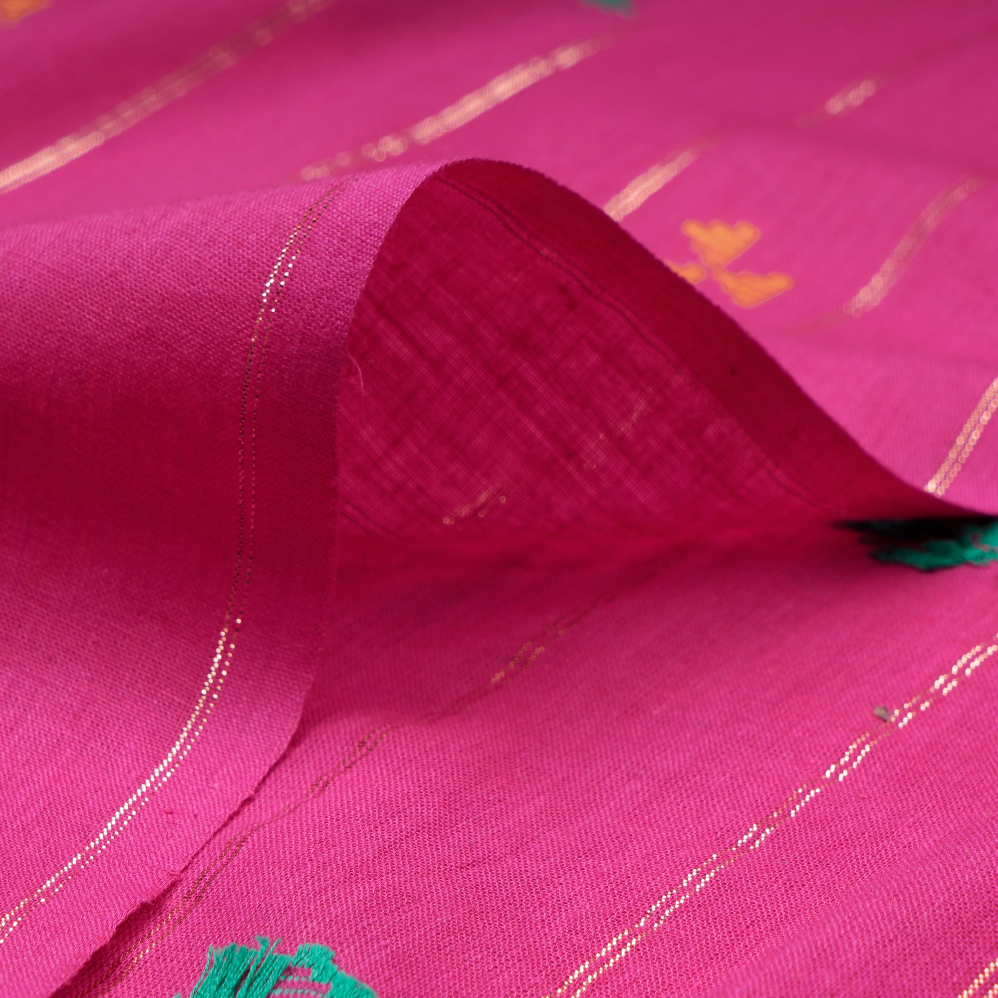 (Pre-Cut 1.50 Mtr)Rani Pink Geometric Pattern Yarn Dyed Cutwork Fancy South Cotton Fabric