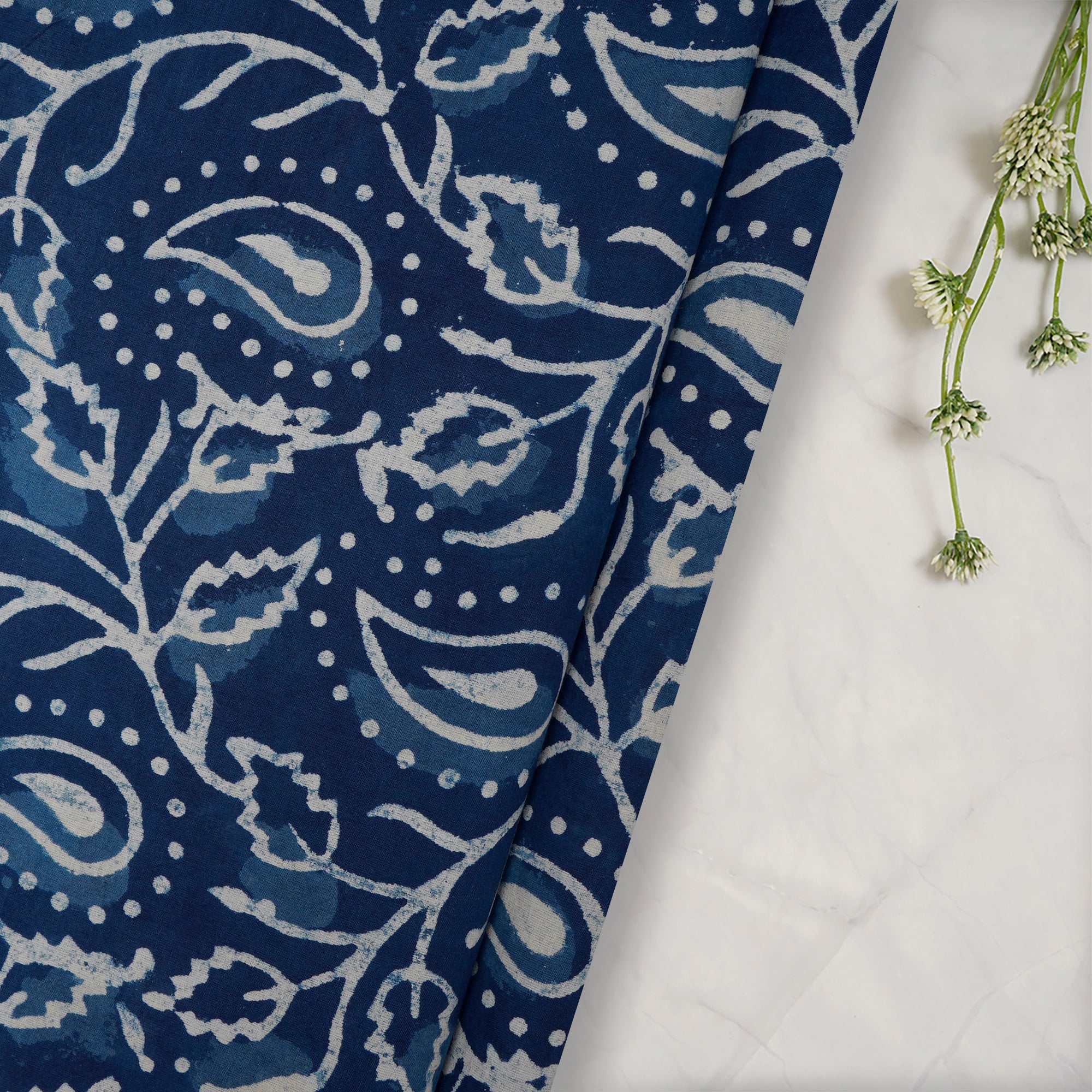 (Pre-Cut 2.00 Mtr)Indigo Blue Hand Block Natural Dye Dabu Printed Cotton Fabricprecuts&&2042