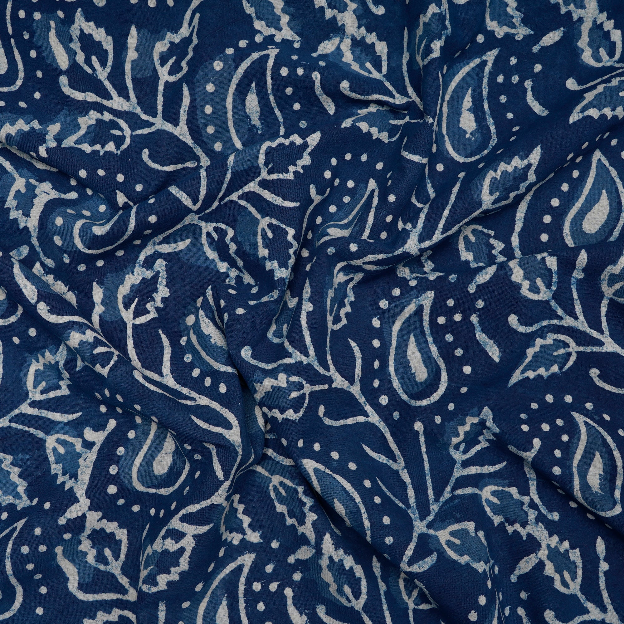 (Pre-Cut 2.00 Mtr)Indigo Blue Hand Block Natural Dye Dabu Printed Cotton Fabricprecuts&&2042