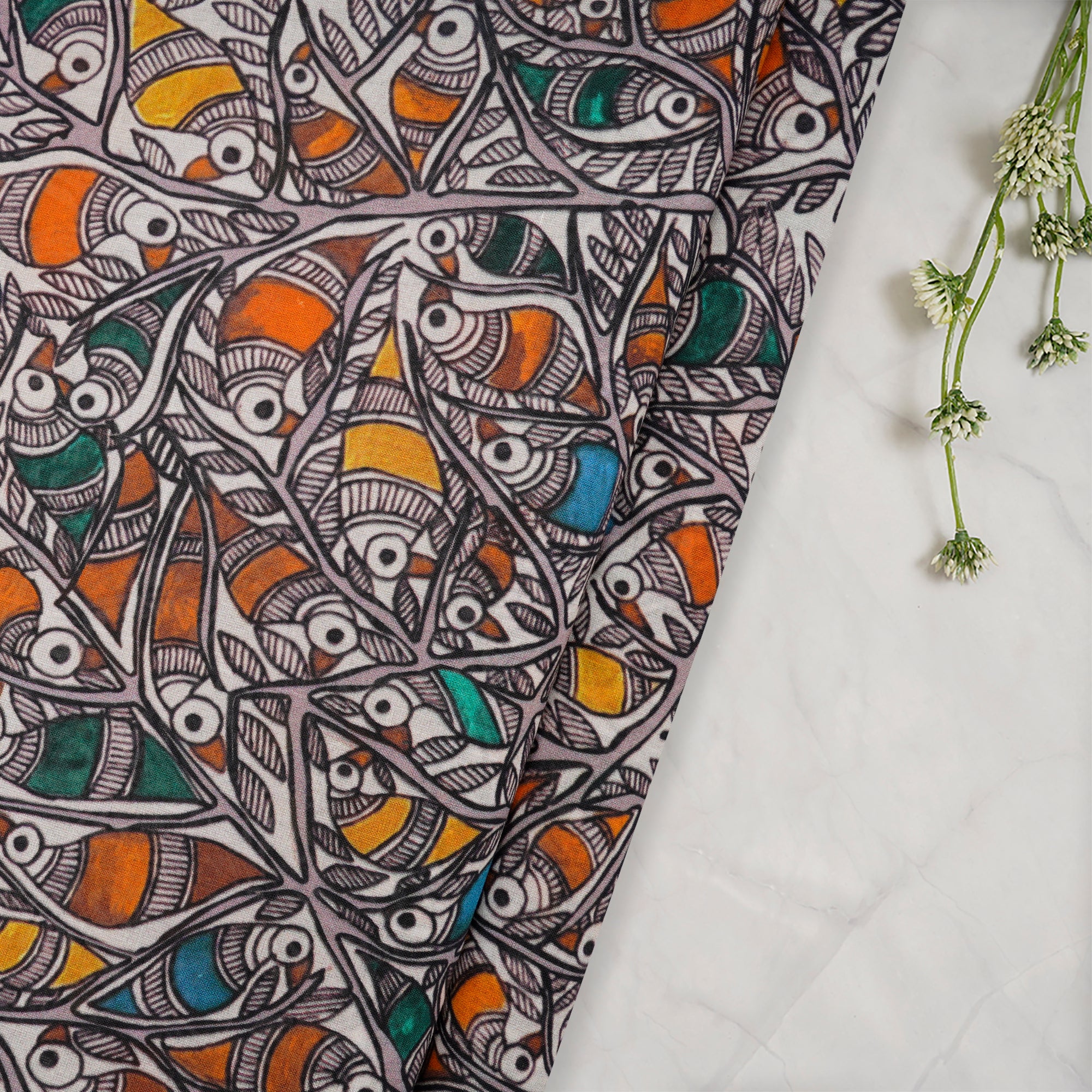(Pre-Cut 2.90 Mtr)Multi Color Digital Print Premium Voile Cotton Fabric