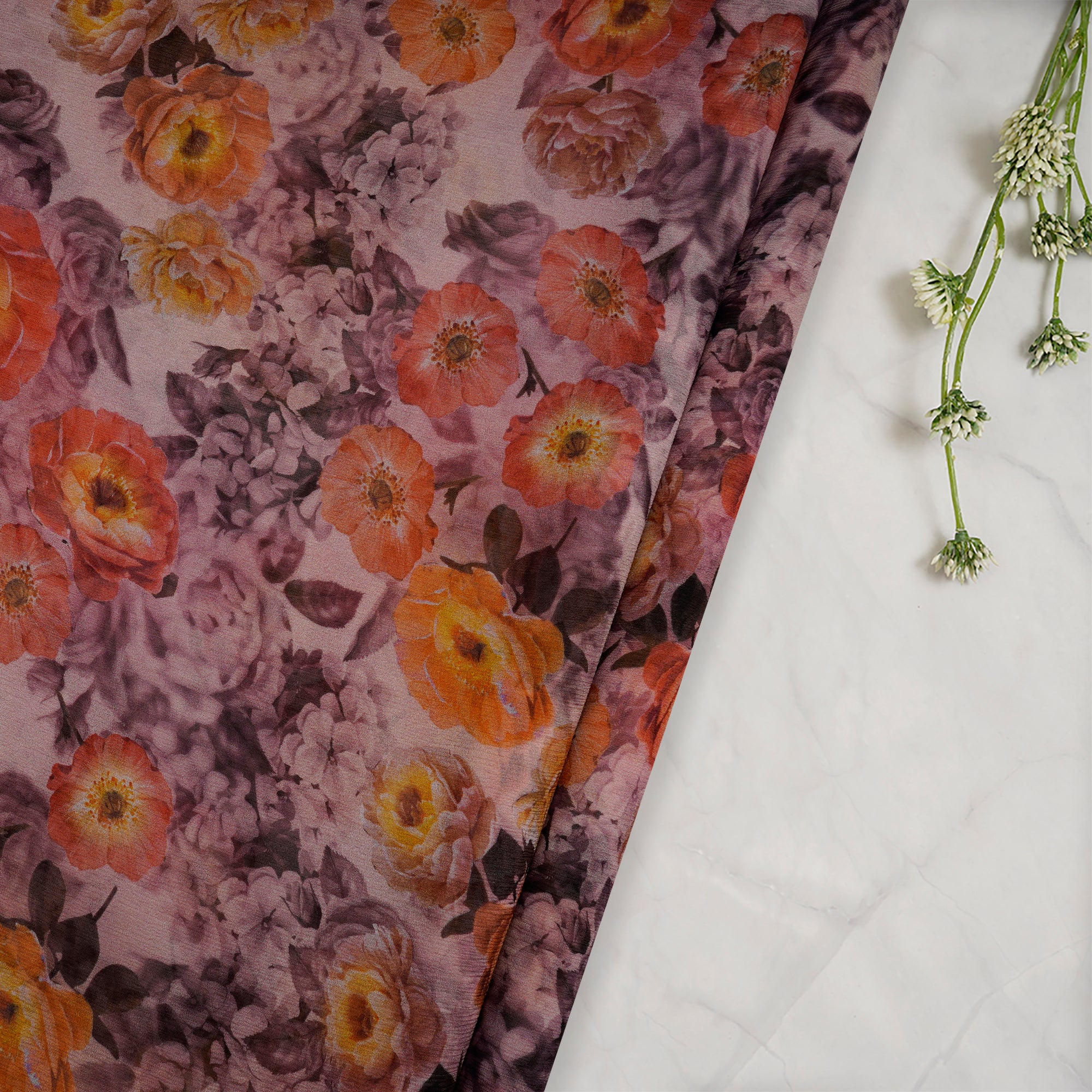 (Pre-Cut 3.00 Mtr)Multi Color Floral Pattern Digital Print Chiffon Silk Fabric