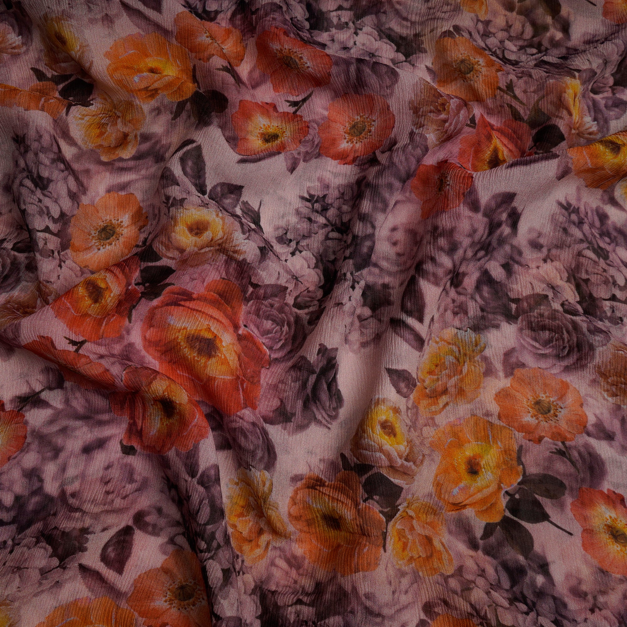 (Pre-Cut 3.00 Mtr)Multi Color Floral Pattern Digital Print Chiffon Silk Fabric