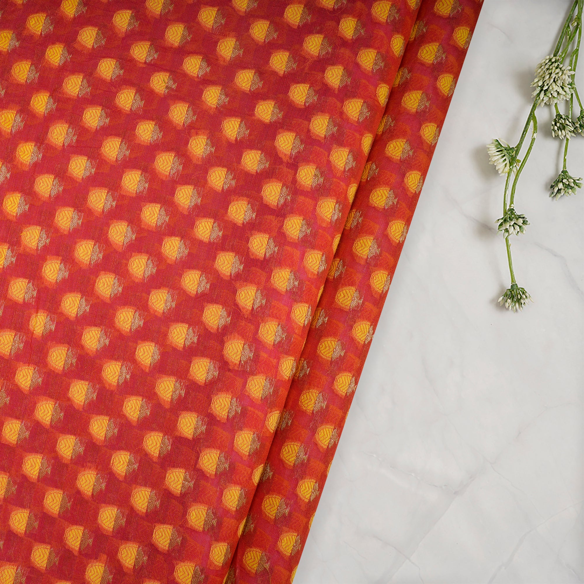 (Pre-Cut 3.30 Mtr)Geranium All Over Pattern Jacquard Silk-Cotton Fabric