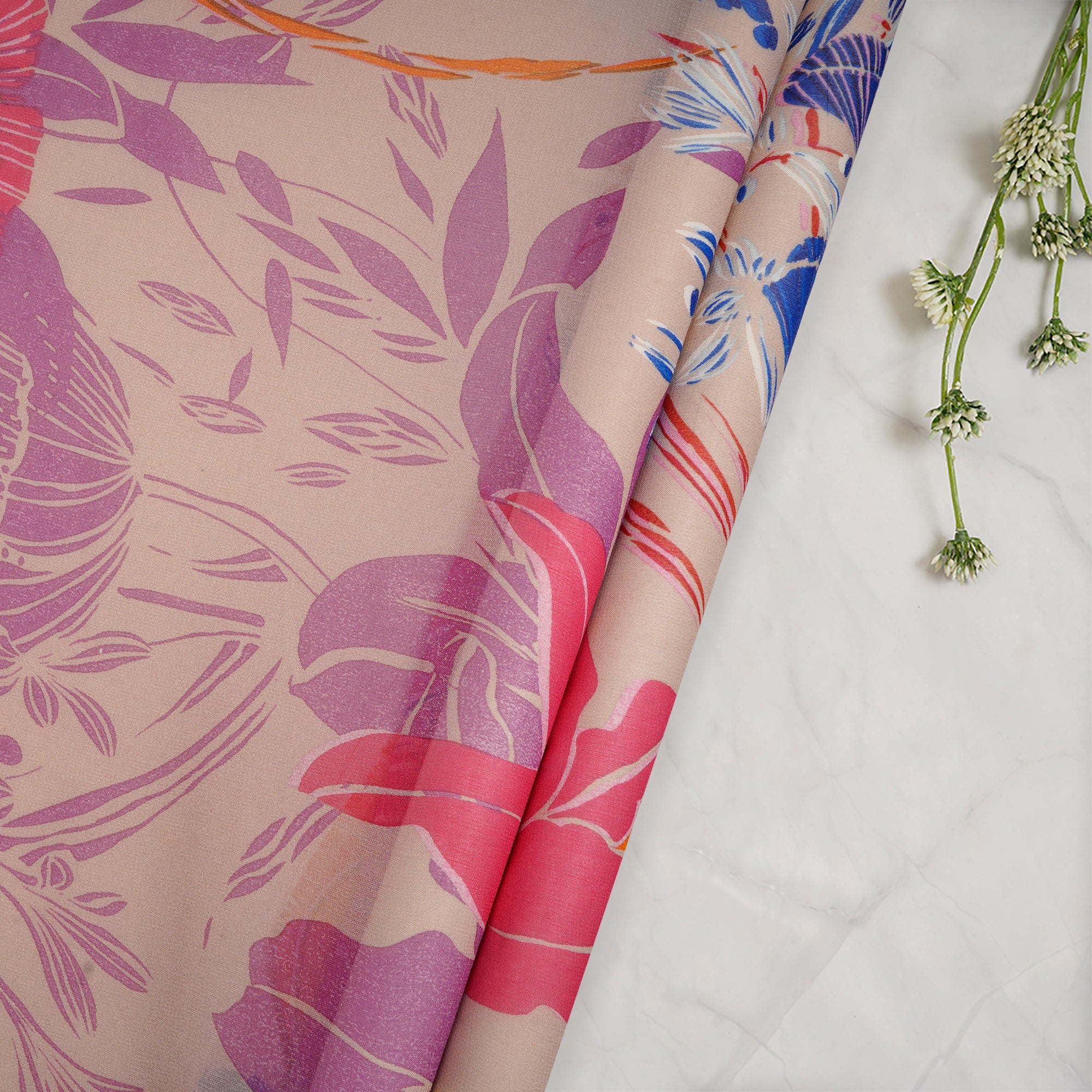 (Pre-Cut 0.95 Mtr)Multi Color Floral Pattern Digital Printed Pure Silk Fabric