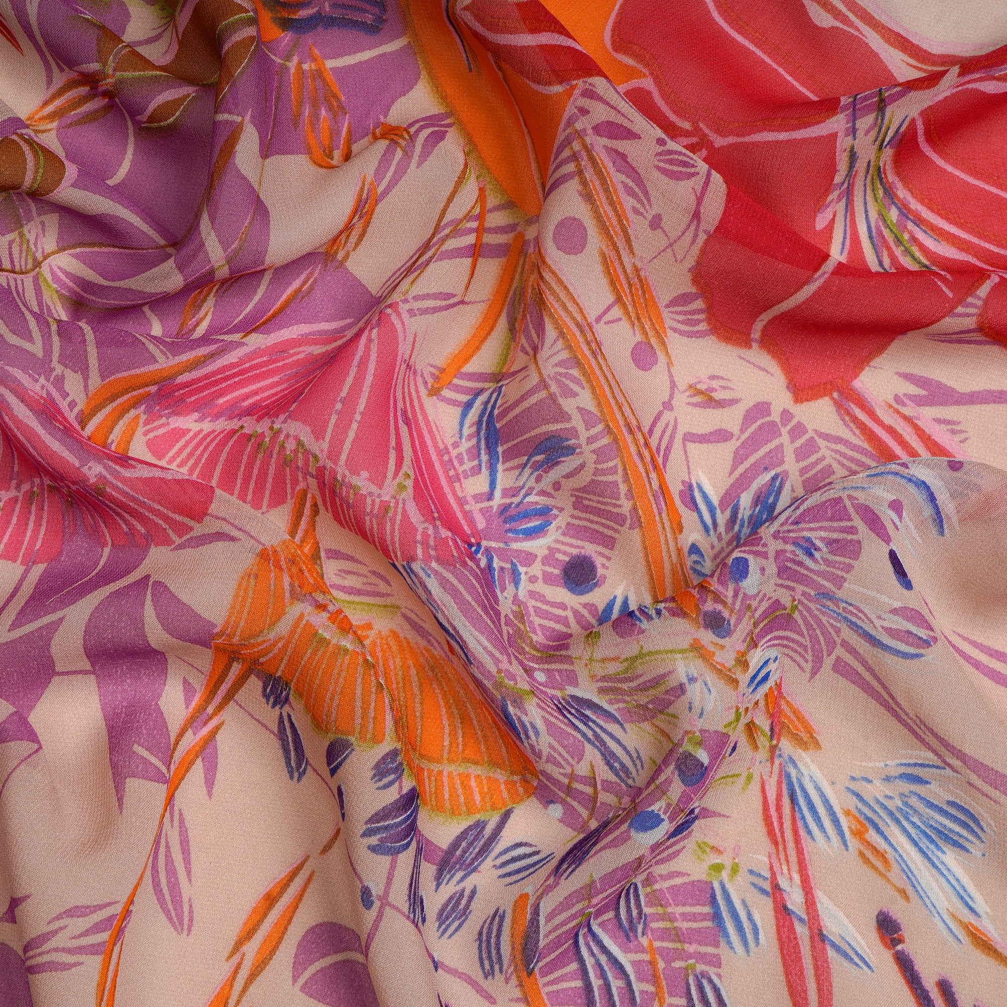 (Pre-Cut 0.95 Mtr)Multi Color Floral Pattern Digital Printed Pure Silk Fabric