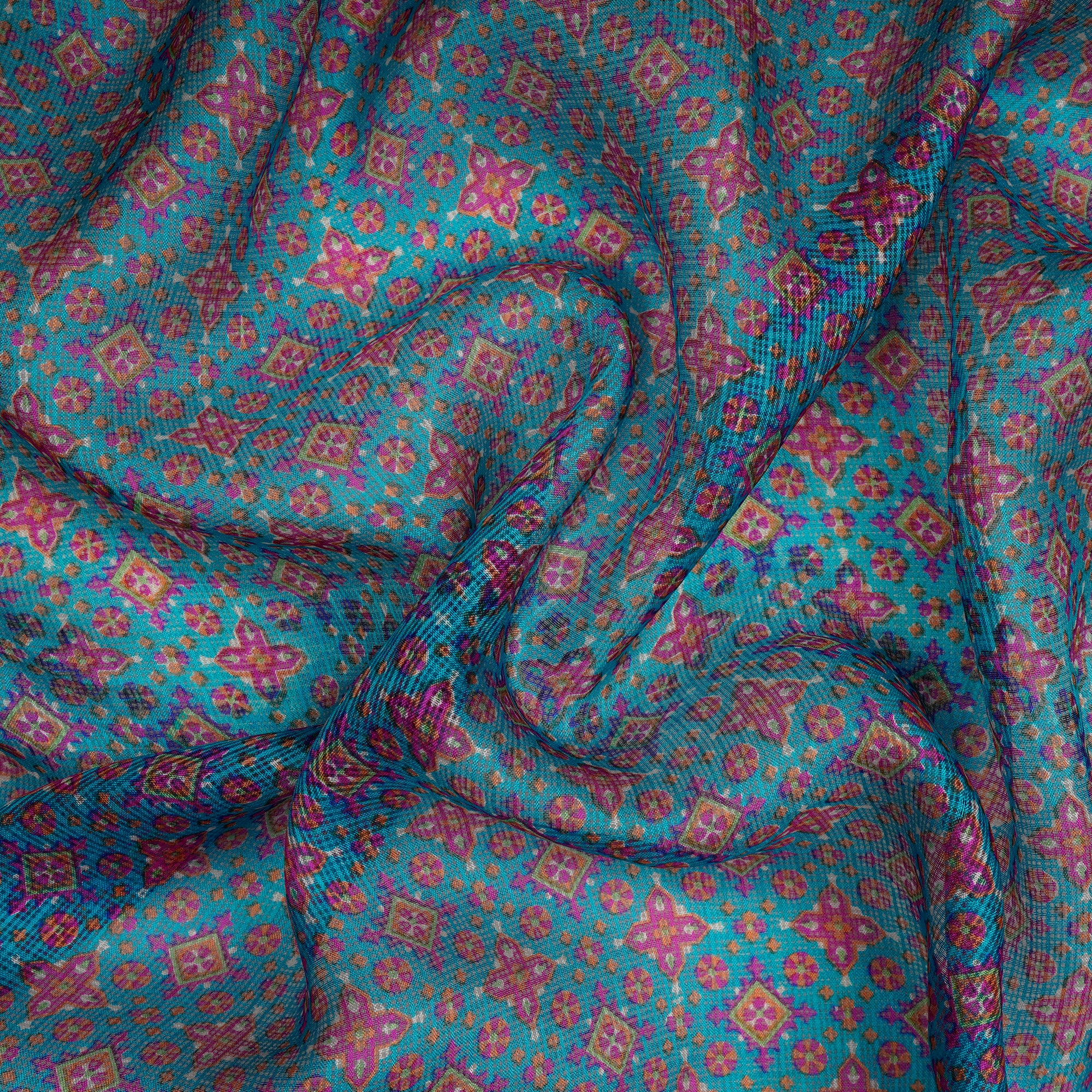 (Pre-Cut 0.90 Mtr)Multi Color All Over Pattern Screen Print Kota Fabric