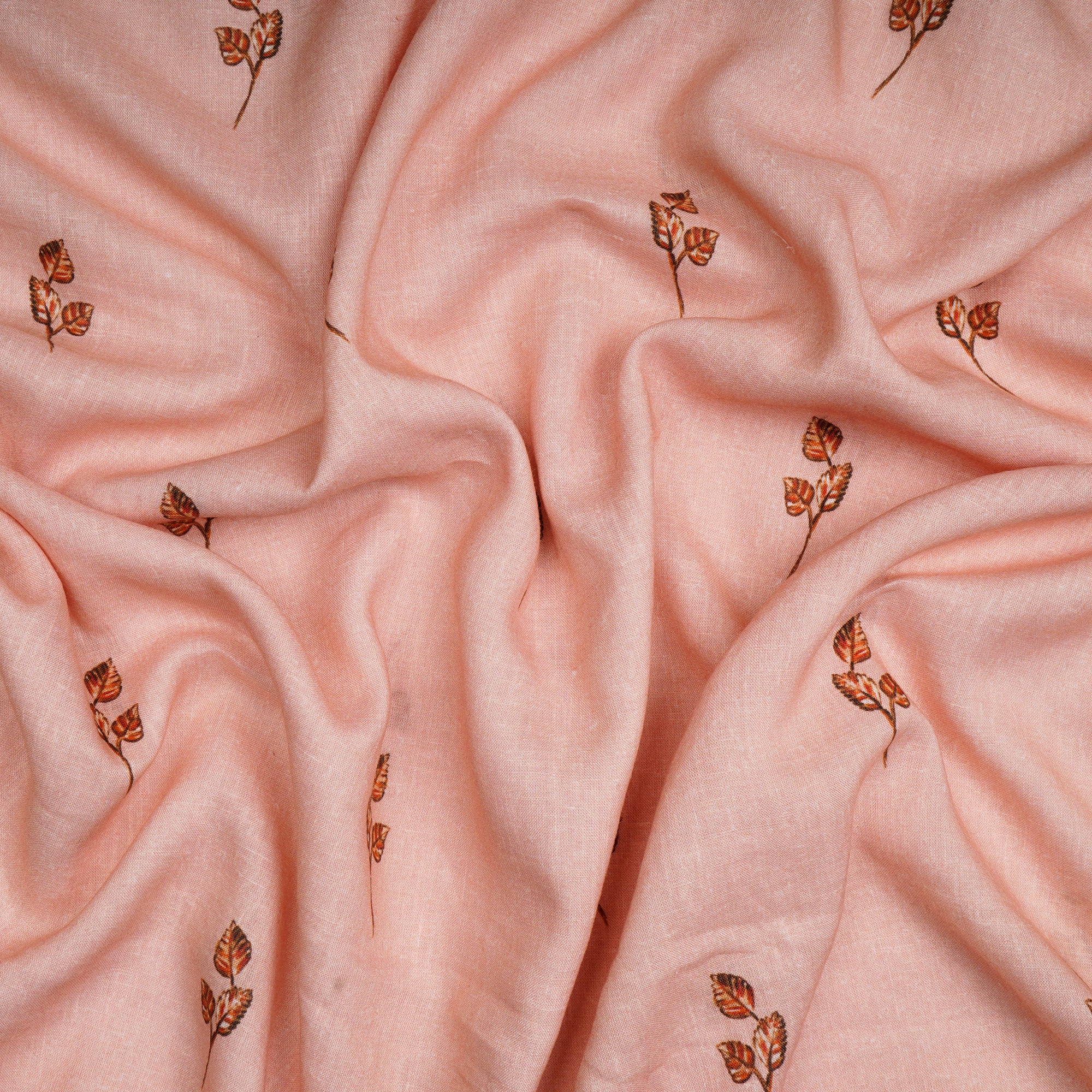 (Pre-Cut 2.00 Mtr)Peach Floral Pattern Digital Print Linen Excel Fabric