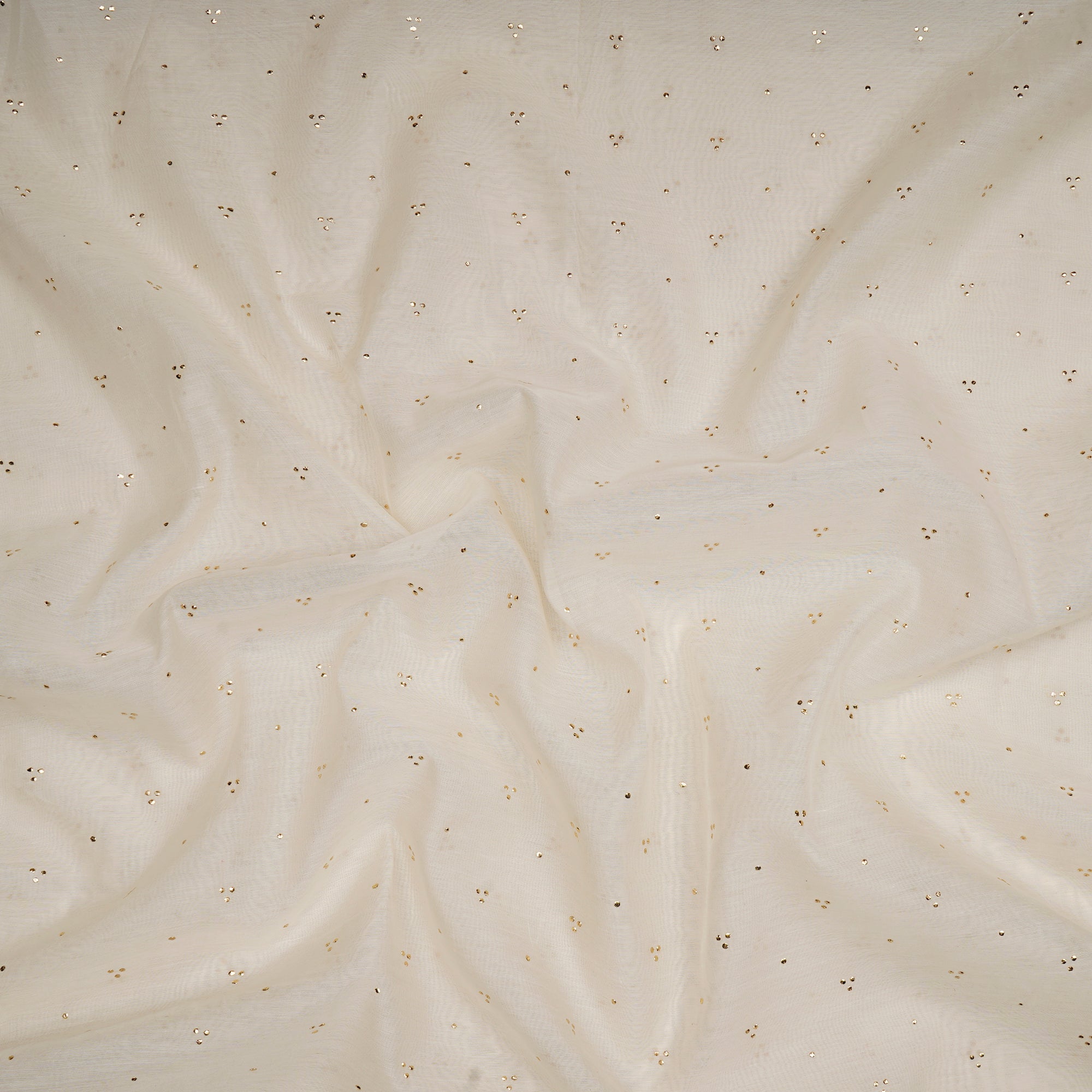 (Pre-Cut 1.55 Mtr)Off White Dyeable Mukaish Look Dewdrops Work Pure Fine Chanderi Fabric