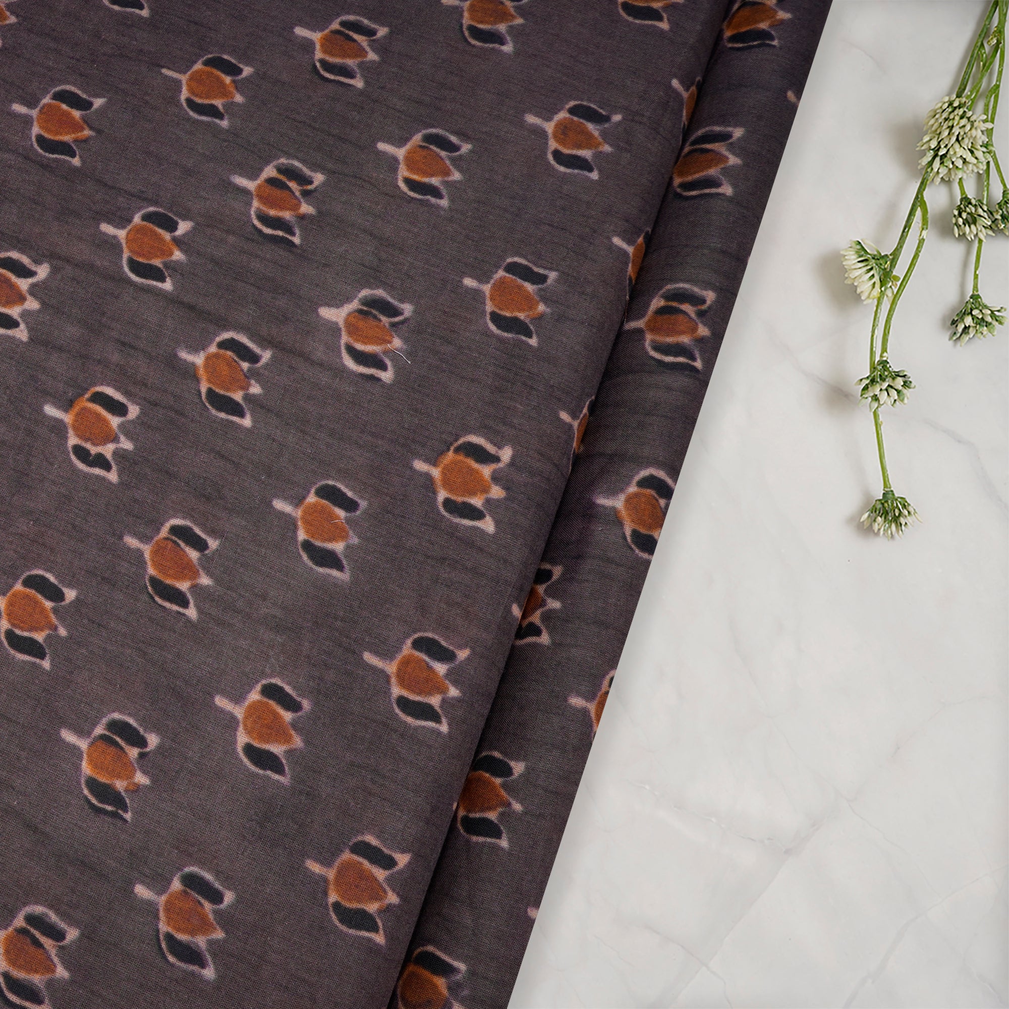 (Pre-Cut 2.00 Mtr)Ephemera Floral Motif Pattern Digital Printed Silk-Cotton Fabric