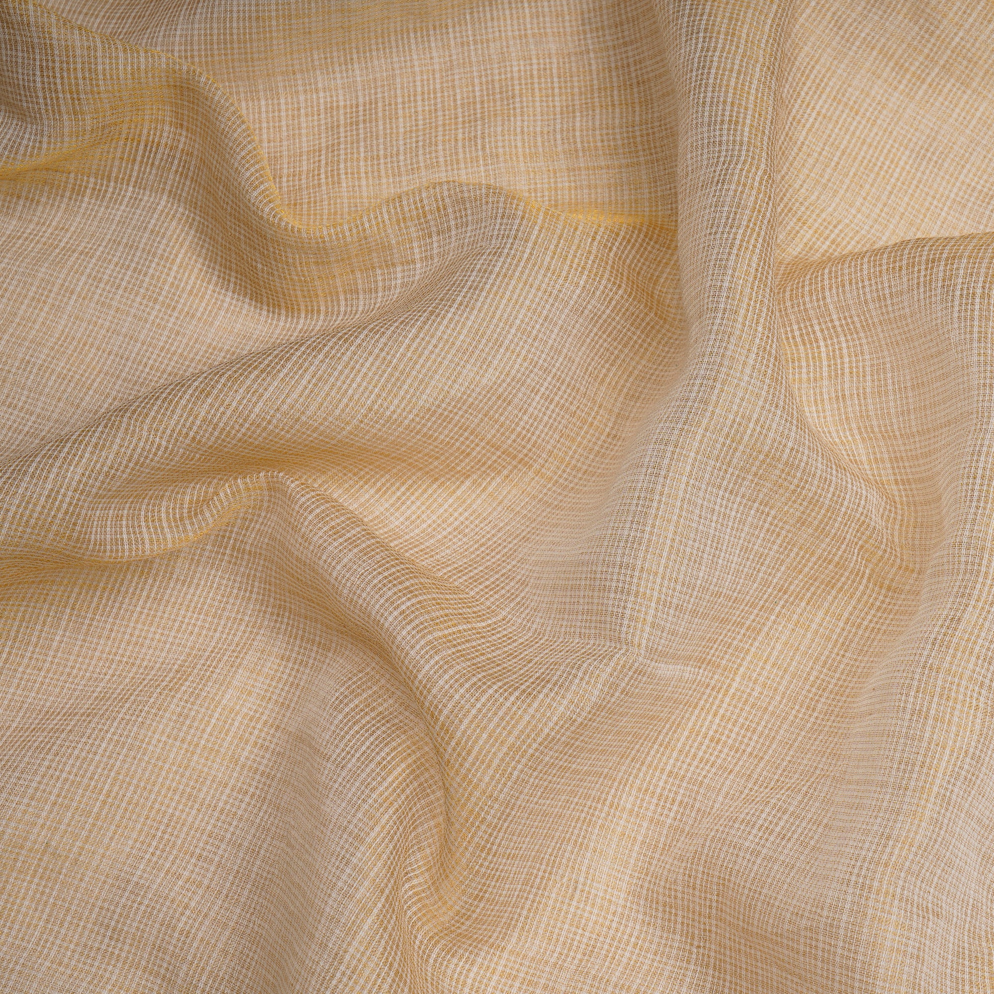 (Pre-Cut 3.25 Mtr)White-Gold Check Pattern Tissue Fabric