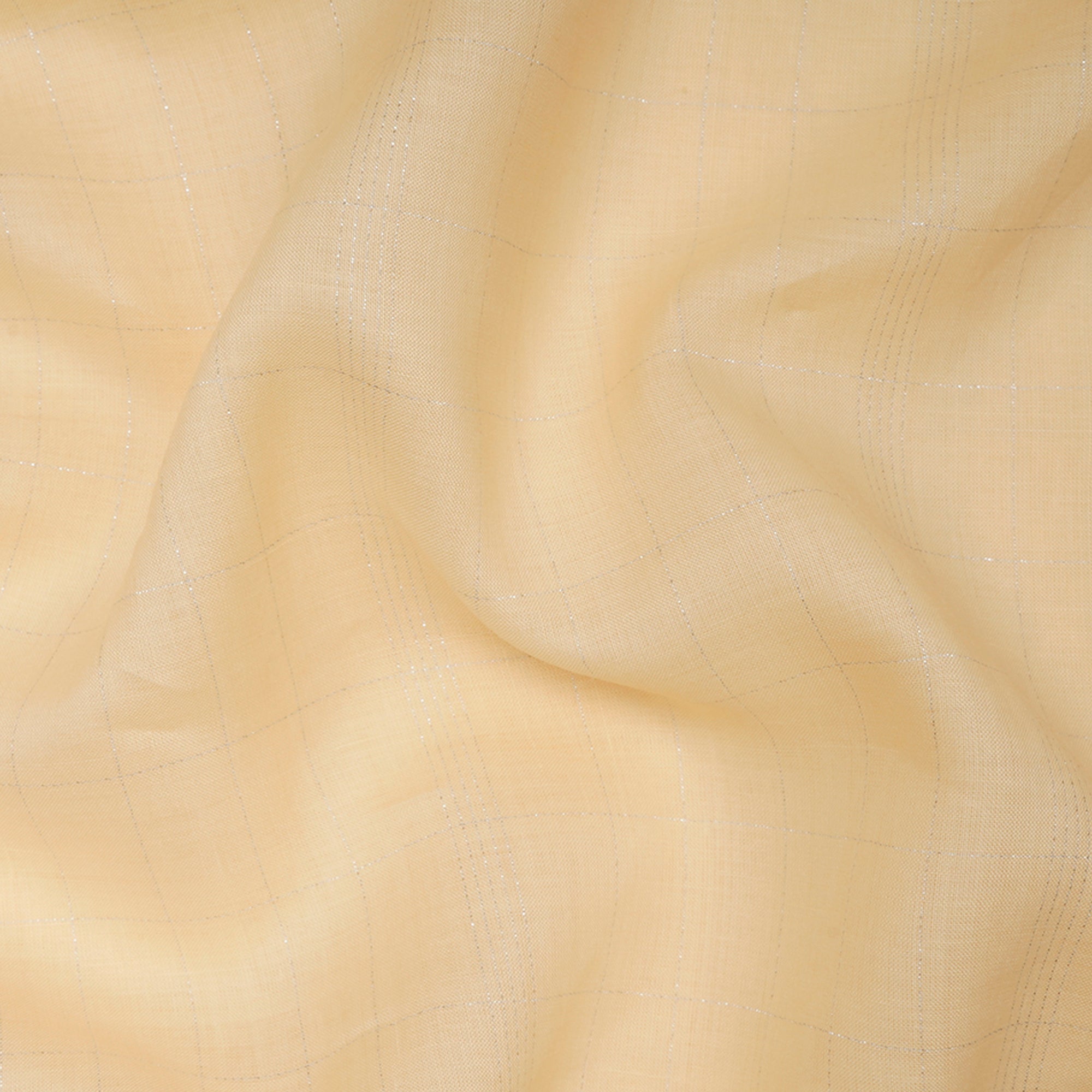 (Pre-Cut 3.00 Mtr)Yellow Silver Zari Striped Linen Fabric With Lurex