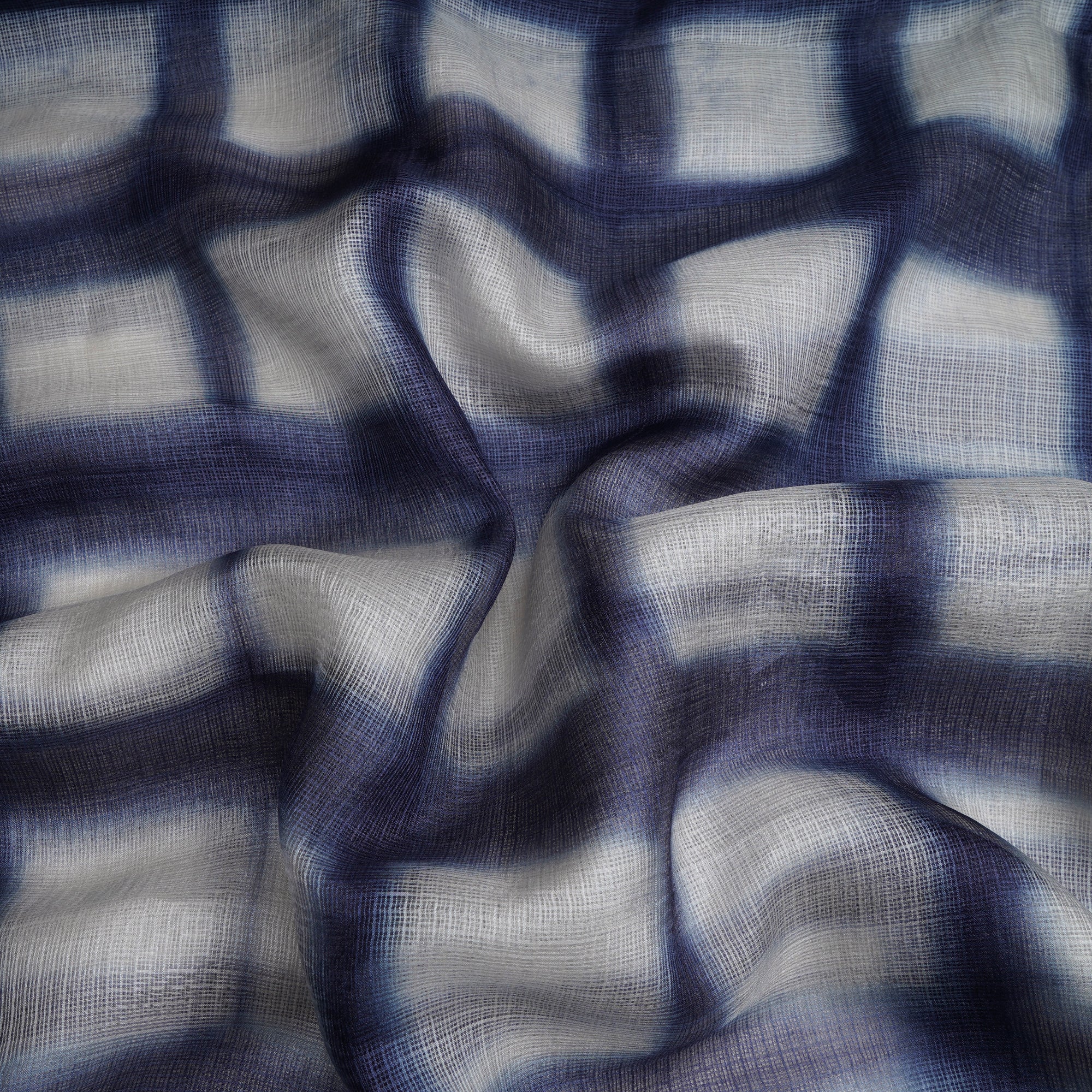 (Pre-Cut 4.80Mtr)Blue-White Color Handcrafted Shibori Printed Pure Kota Silk Fabric