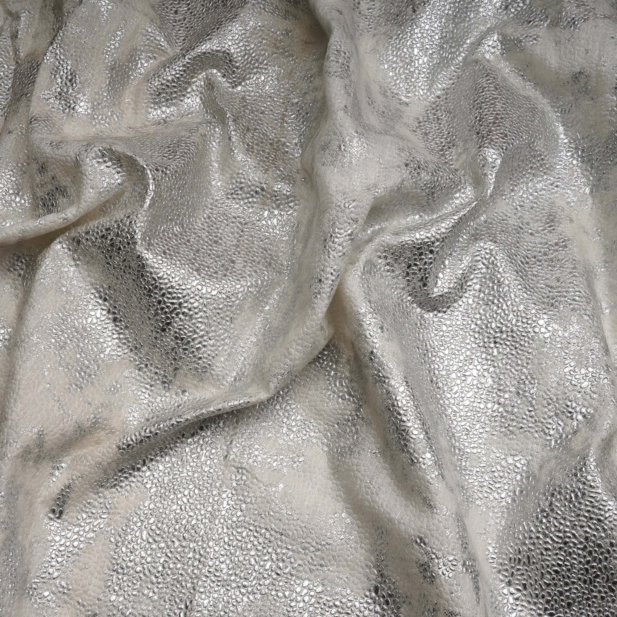 (Pre-Cut 2.10 Mtr)White Foil Printed Bemberg Fabric