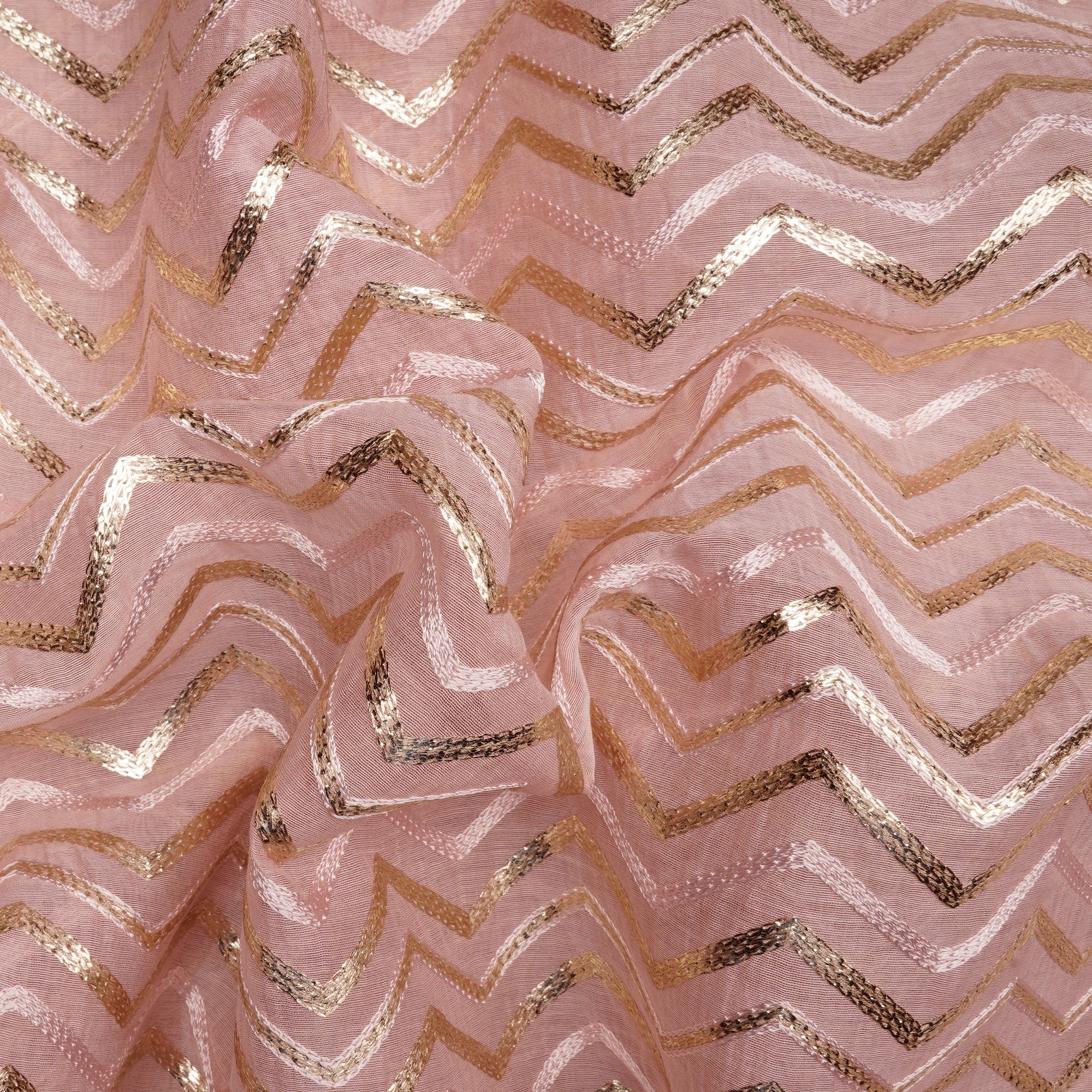 (Pre-Cut 1.50 Mtr)Baby Pink All Over Pattern Embroidered Chanderi Fabric