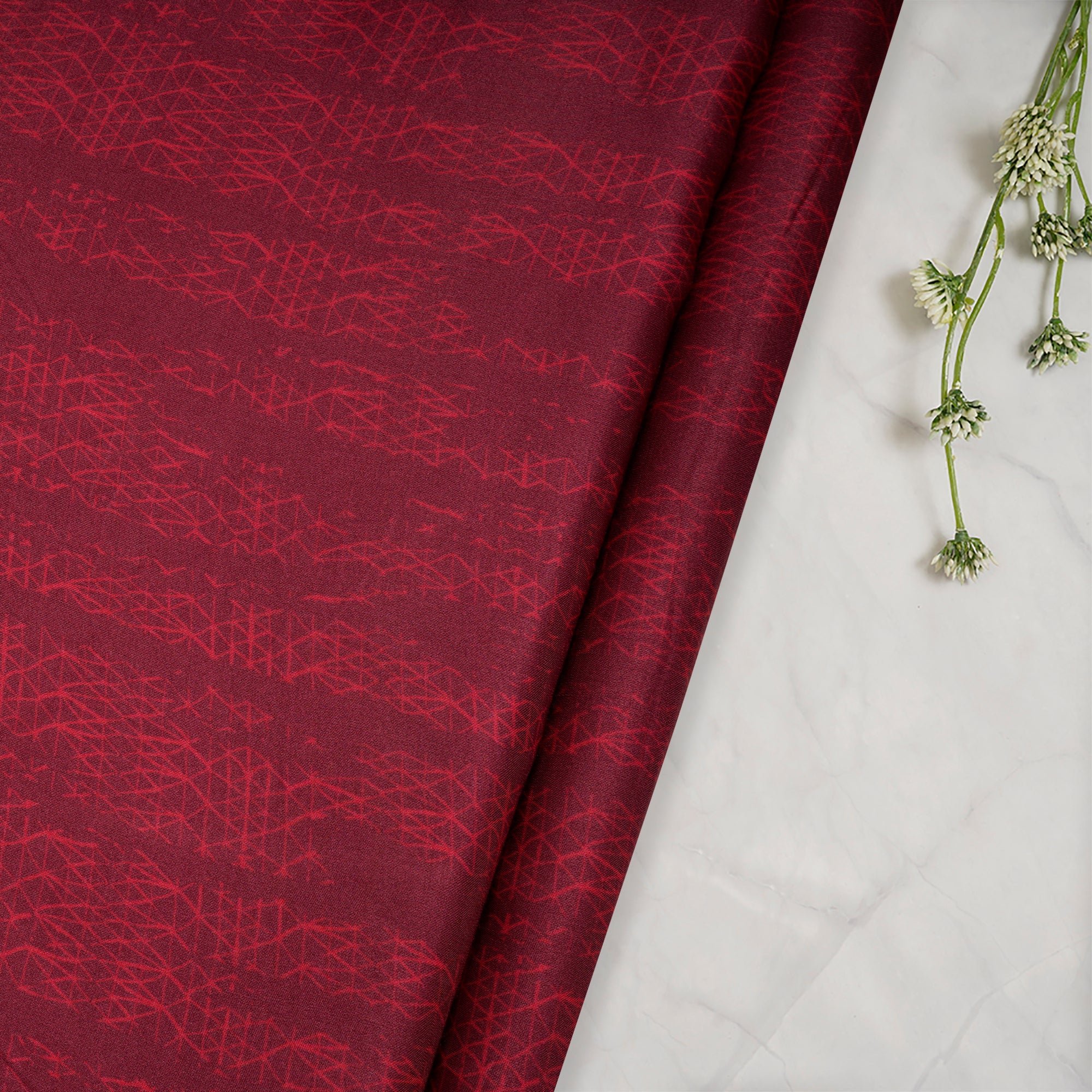 (Pre-Cut 2.30 Mtr)Maroon All Over Pattern Digital Printed Bemberg Modal Fabric