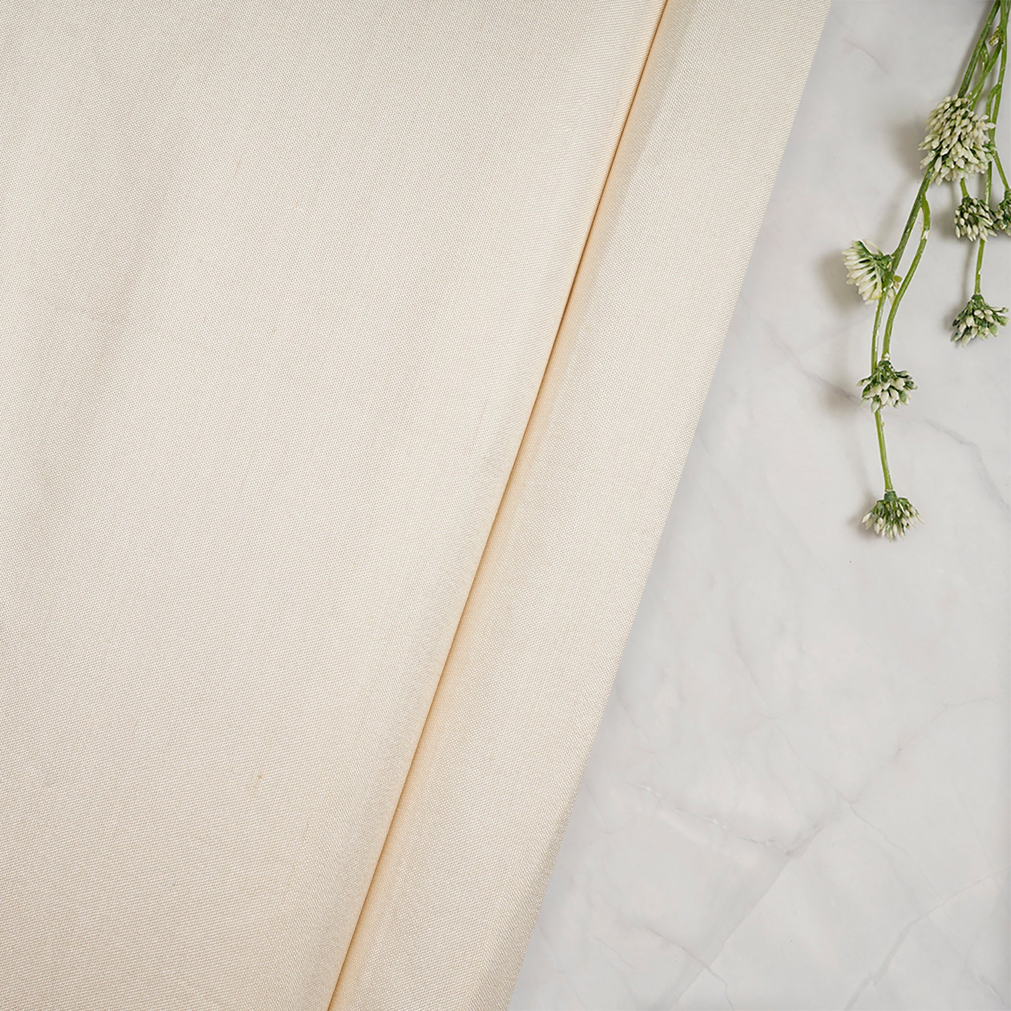 (Pre-Cut 1.40 Mtr)Cream Piece Dyed Plain Natural Spun Silk Fabric