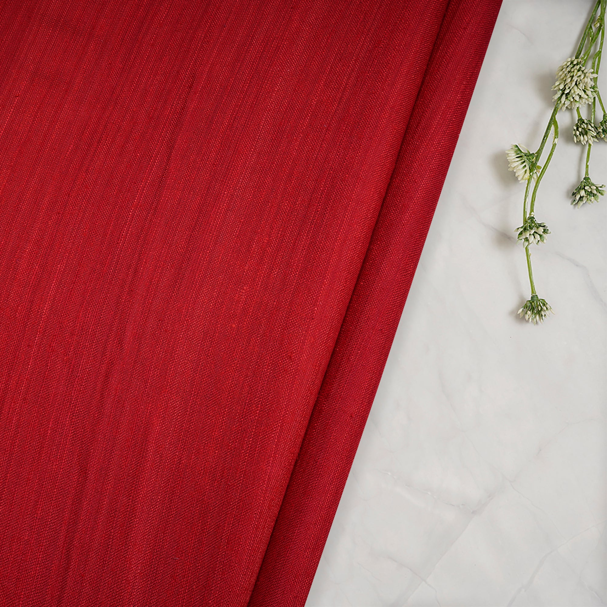 (Pre-Cut 1.00 Mtr) True Red Piece Dyed Bamboo Matka SIlk Fabric