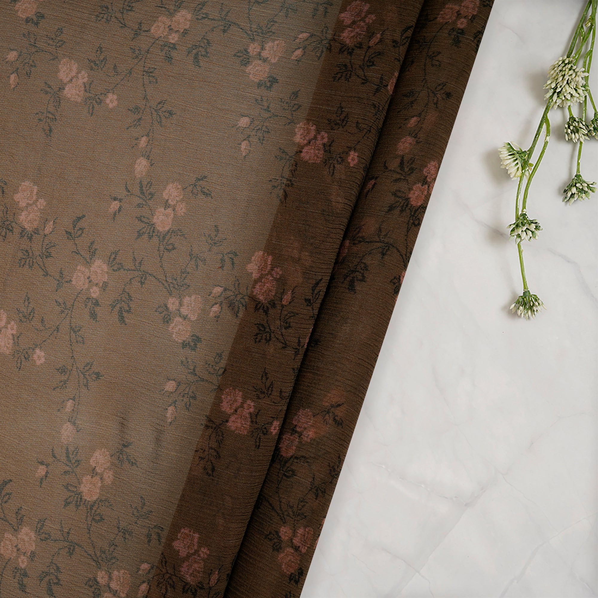 (Pre-Cut 1.60 Mtr)Breen Floral Pattern Digital Printed Bemberg Chiffon Fabric