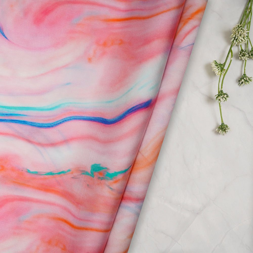 (Pre-Cut 2.00 Mtr)Multi Color Abstract Pattern Digital Printed Bemberg Satin Fabric