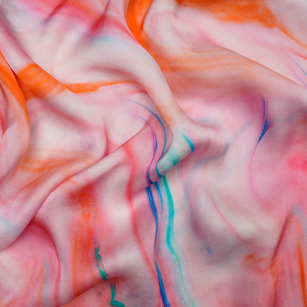 (Pre-Cut 2.00 Mtr)Multi Color Abstract Pattern Digital Printed Bemberg Satin Fabric