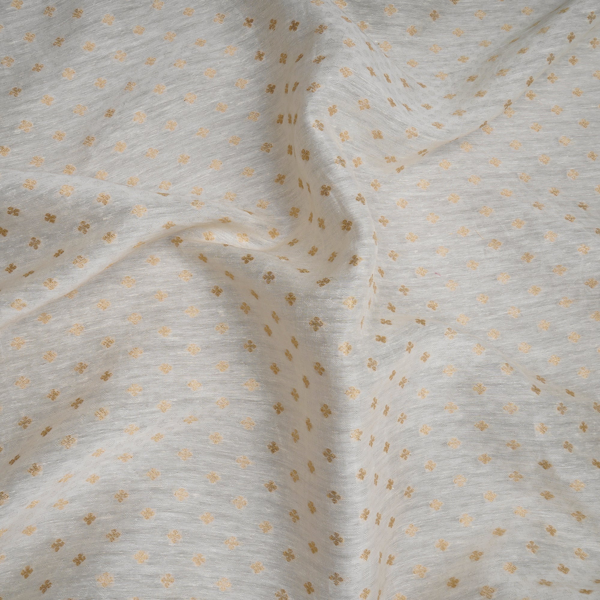 (Pre-Cut 0.60 Mtr) Off-White Dyeable Booti Pattern Jacquard Silk Fabric