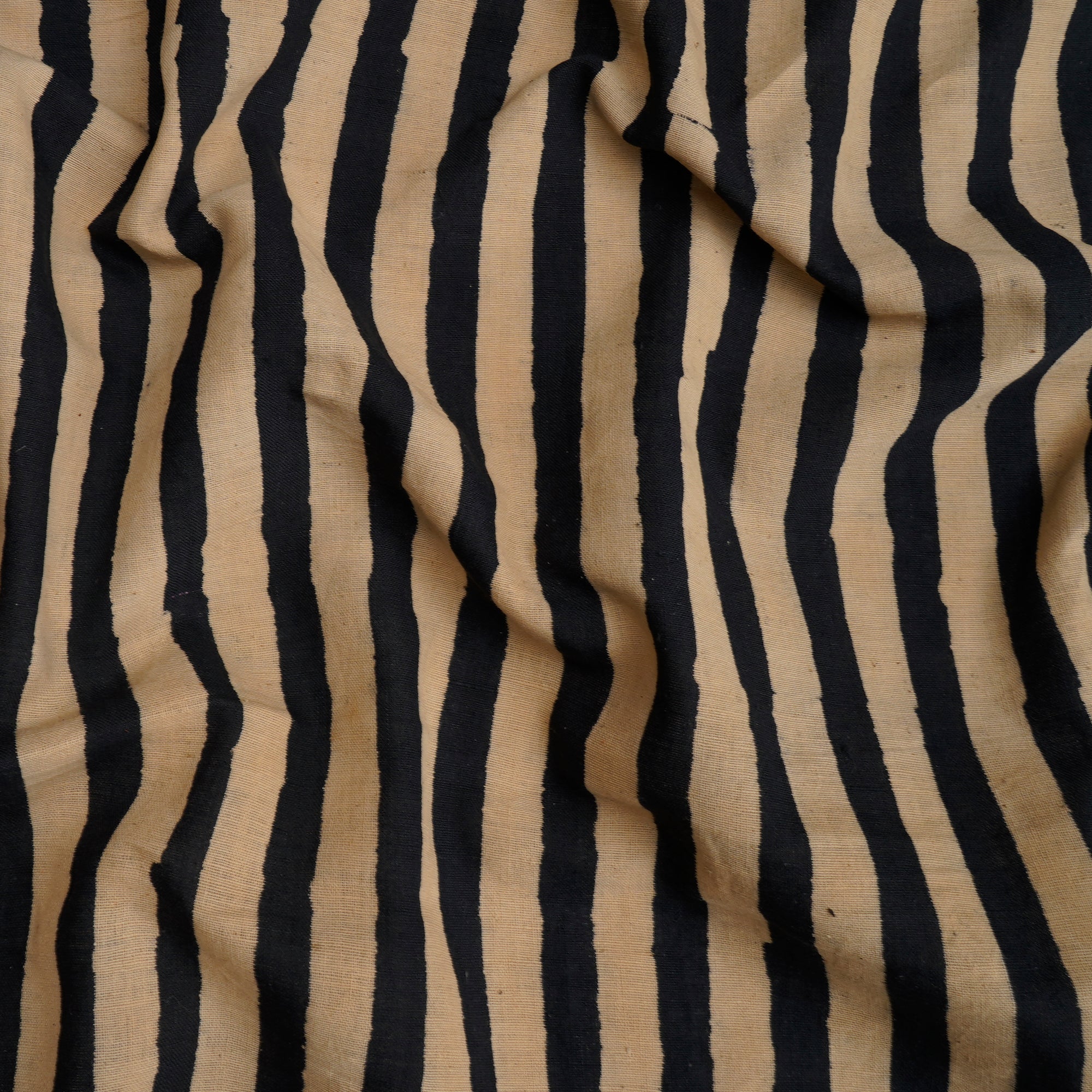 (Pre-Cut 1.35 Mtr) Black-Cream Stripe Pattern Cotton Flax Fabric