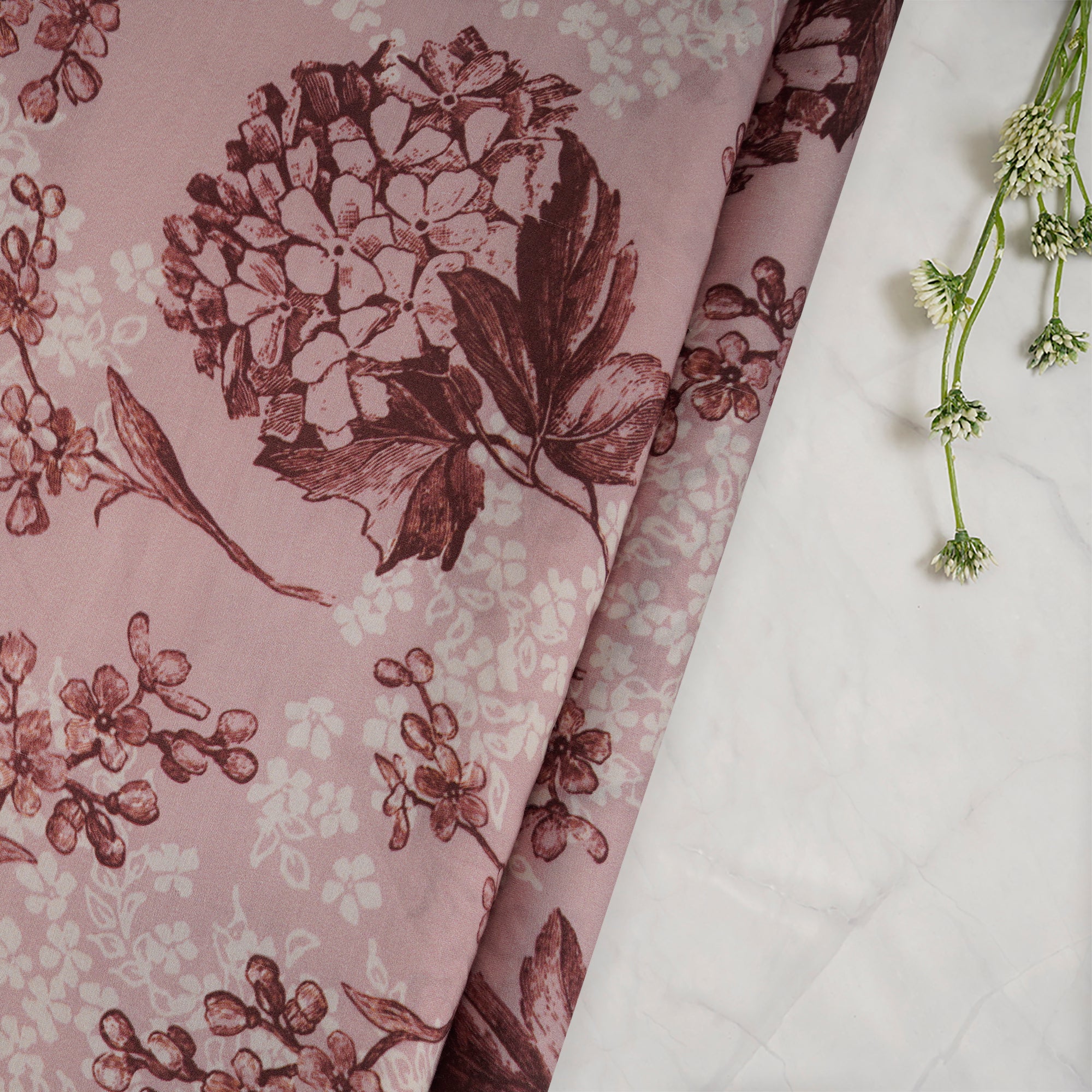 (Pre-Cut 2.00 Mtr) Cameo Rose Floral Pattern Digital Printed Bemberg Modal Fabric