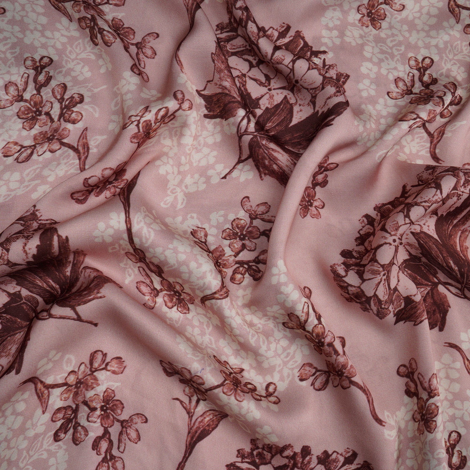 (Pre-Cut 2.00 Mtr) Cameo Rose Floral Pattern Digital Printed Bemberg Modal Fabric