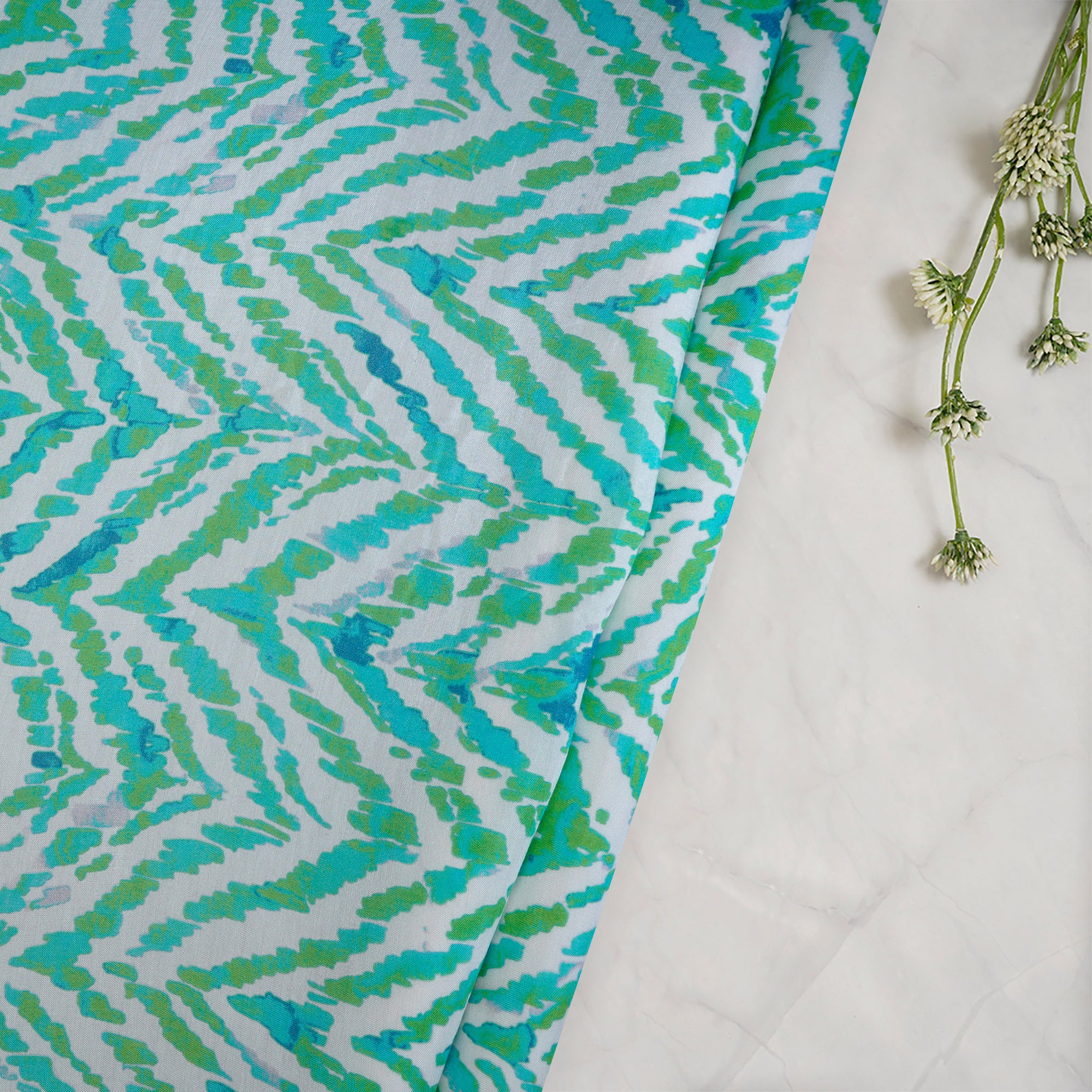 (Pre-Cut 0.60 Mtr) Green Abstract Pattern Digital Printed Viscose Fabric