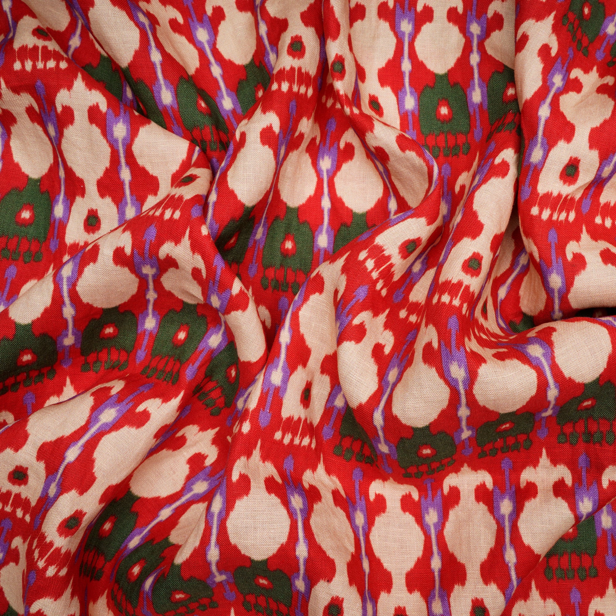 (Pre-Cut 3.20 Mtr) Multi Color Ikat Pattern Digital Print Fancy Linen Fabric