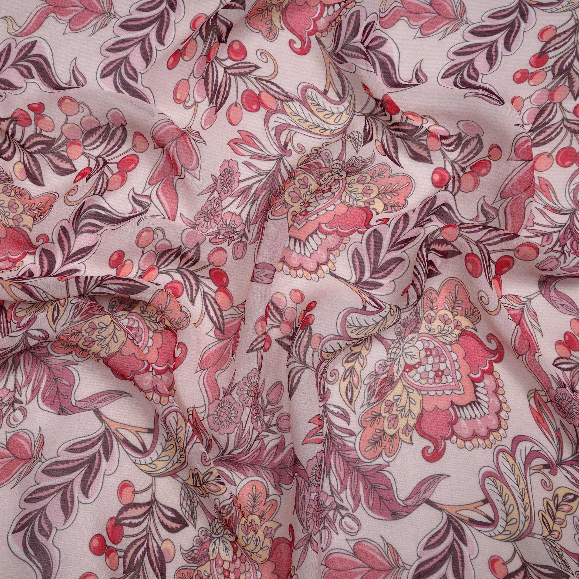 (Pre-Cut 1.85 Mtr) Multi Color Floral Pattern Digital Pattern Bemberg Fabric