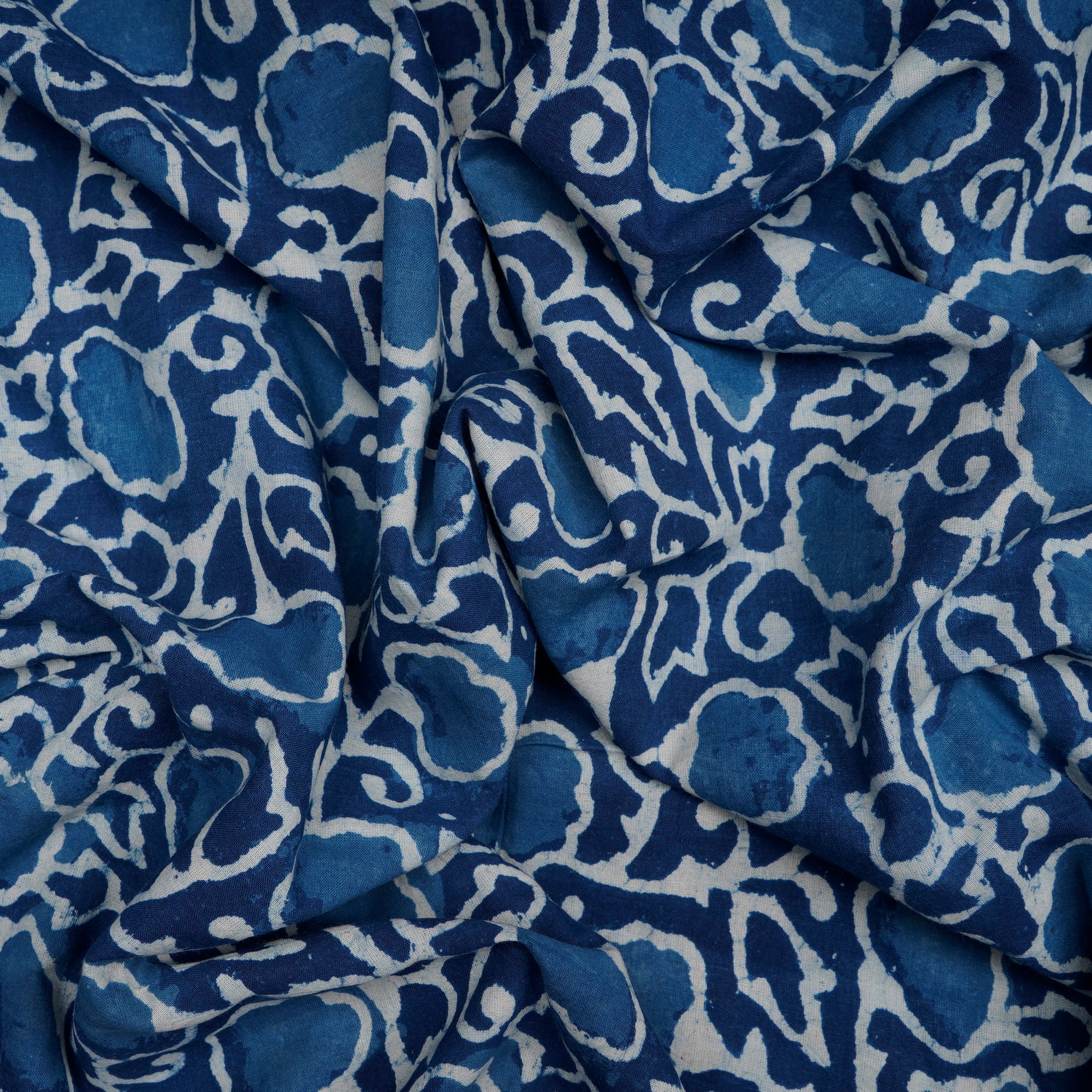 (Pre-Cut 2.60 Mtr)Blue Hand Block Bagru Natural Dye Indigo Printed Cotton Fabricprecuts&&2048