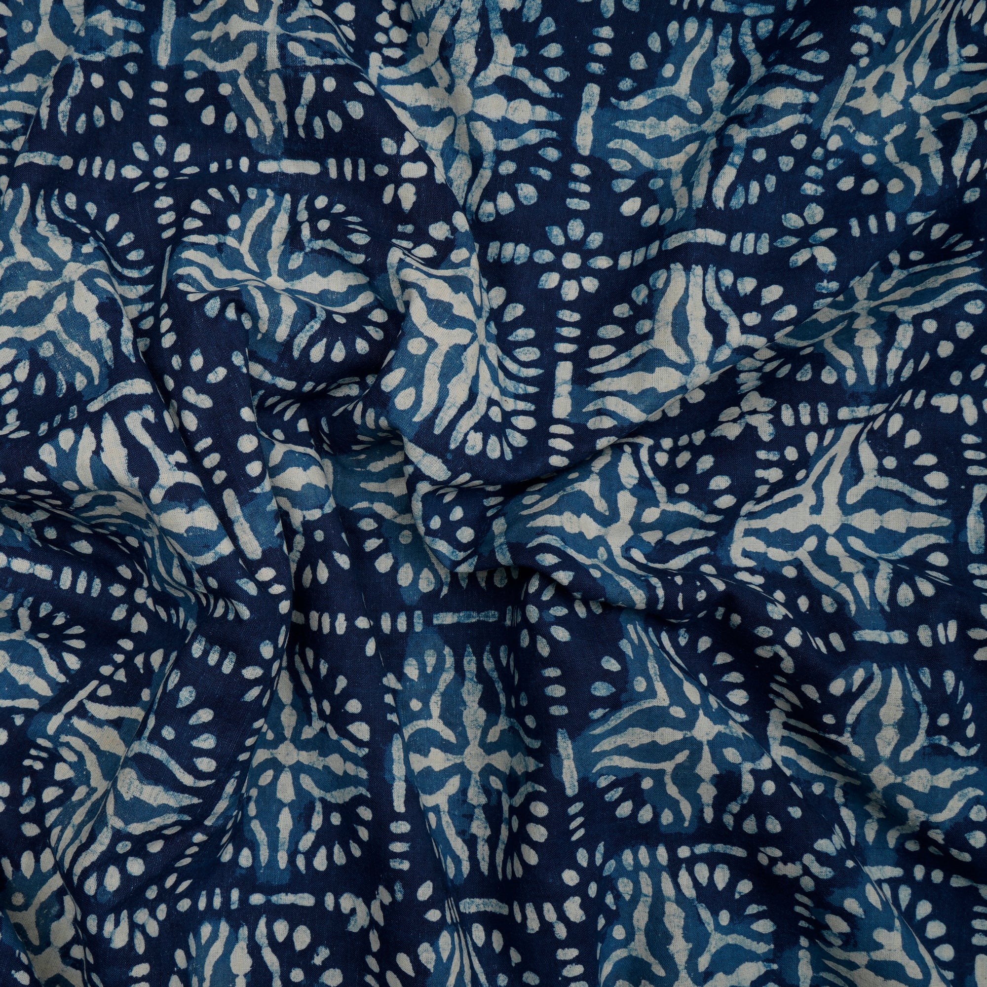 (Pre-Cut 2.80 Mtr)Blue Hand Block Bagru Natural Dye Indigo Printed Cotton Fabricprecuts&&2047
