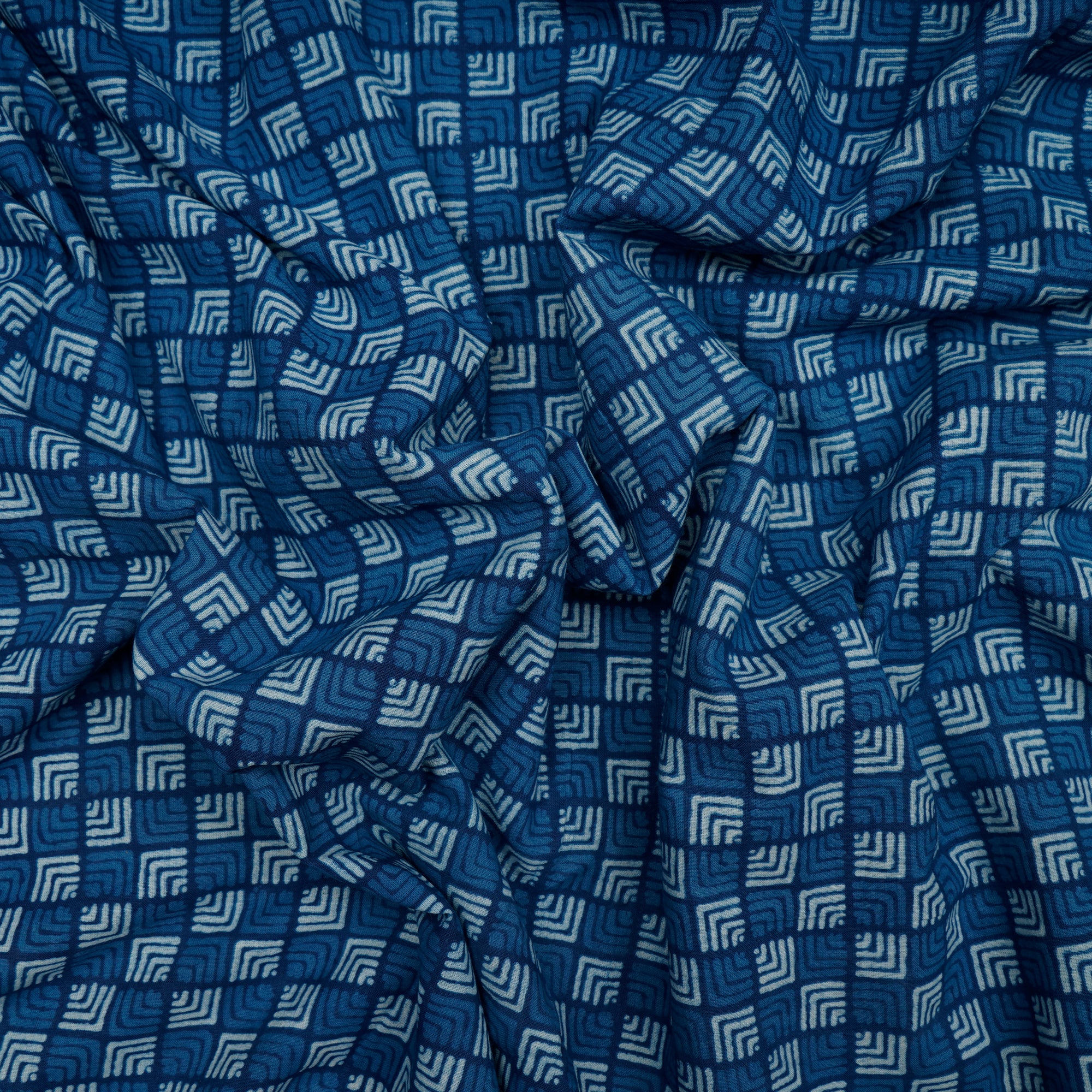 (Pre-Cut 3.10 Mtr)Blue Hand Block Bagru Natural Dye Indigo Printed Cotton Fabricprecuts&&2049