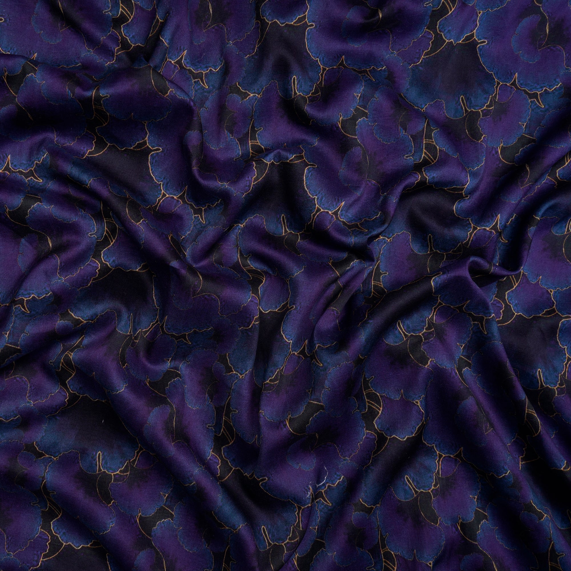 (Pre-Cut 4.25 Mtr)Purple-Blue Floral Pattern Digital Printed Pure Chanderi Fabric