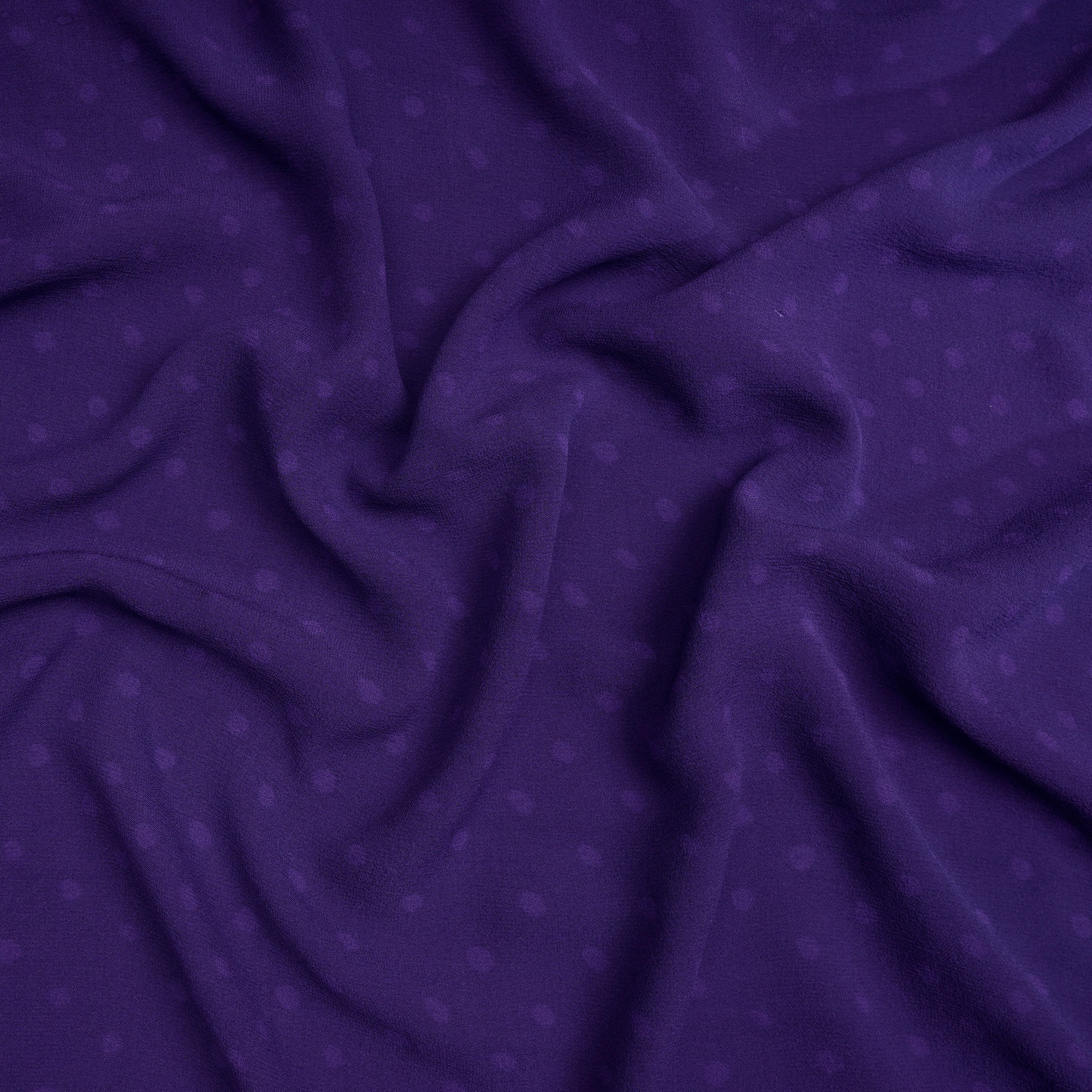 (Pre-Cut 1.90 Mtr) Dark Purple Polka Dot Pattern Digital Printed Georgette Silk Fabric