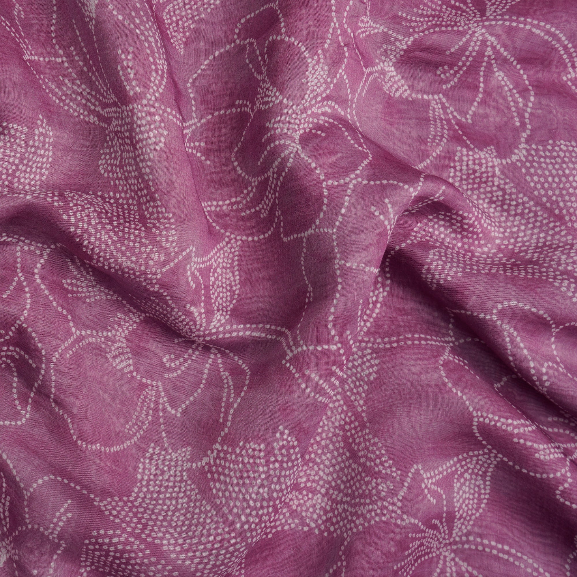 (Pre-Cut 1.90 Mtr) Purple Bandhani Pattern Digital Print Chanderi Fabric
