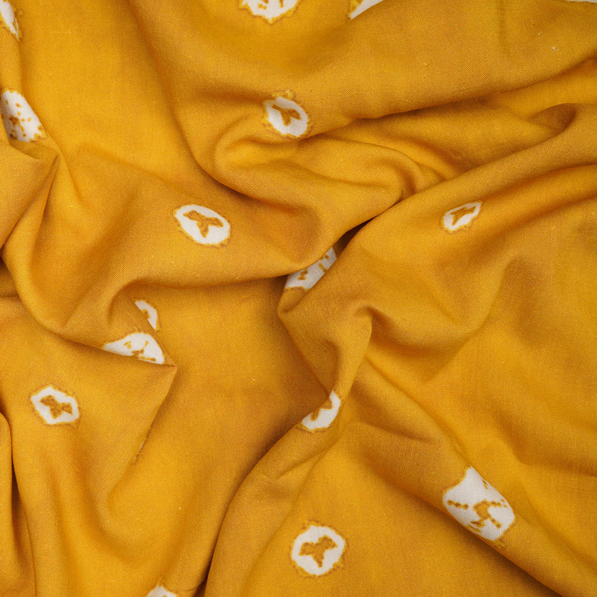 (Pre-Cut 3.50Mtr)Yellow Bandhani Pattern Digital Print Fancy Linen Fabric