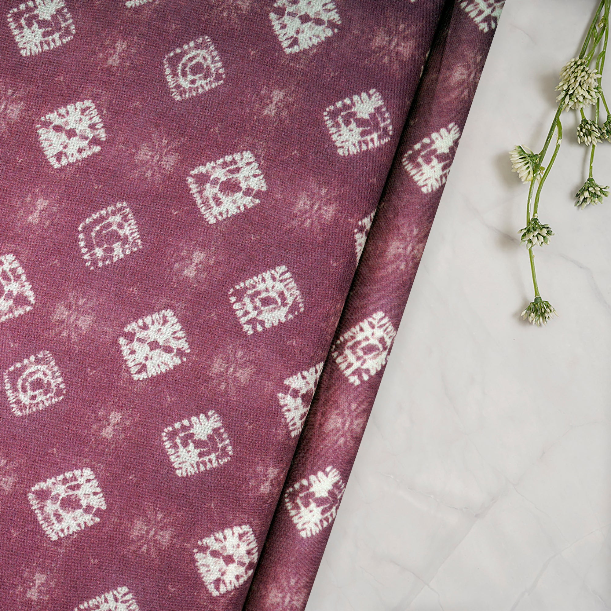 (Pre-Cut 2.90Mtr)Light Purple Bandhani Pattern Digital Print Voile Cotton Fabric