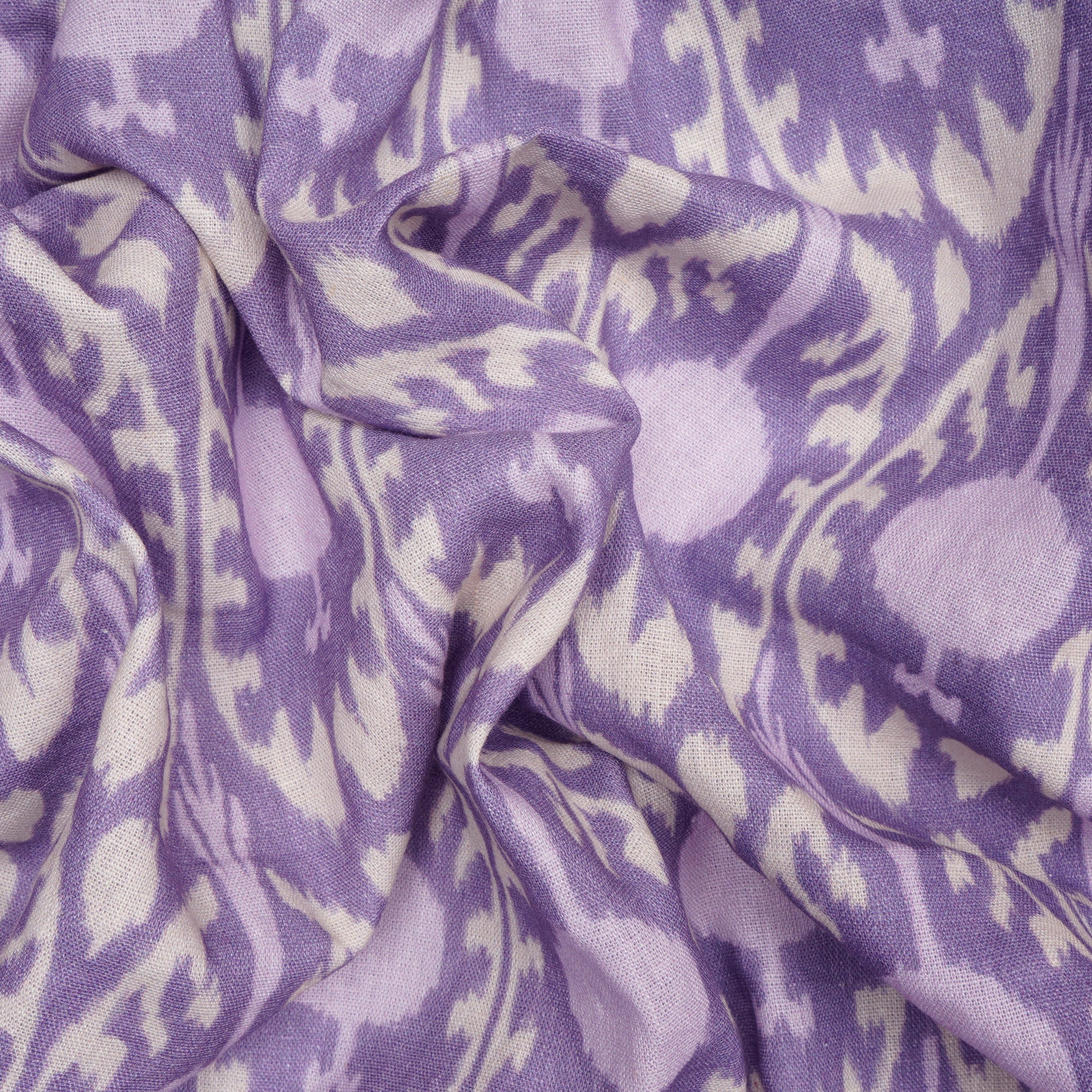 (Pre-Cut 0.65 Mtr)Lavender Ikat Pattern Digital Print Fancy Linen Fabric