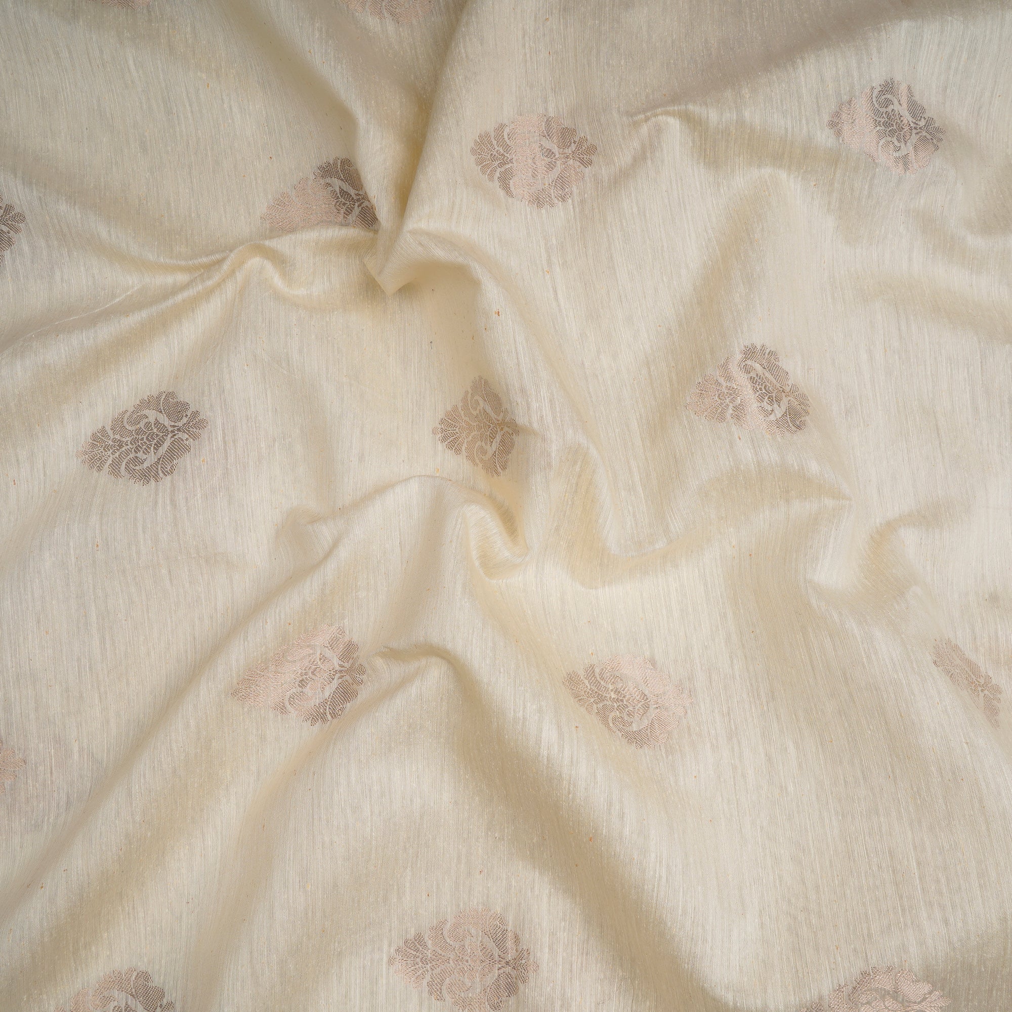 (Pre-Cut 2.50 Mtr)Off-White Dyeable Motif Pattern Jacquard Noile Silk Fabric