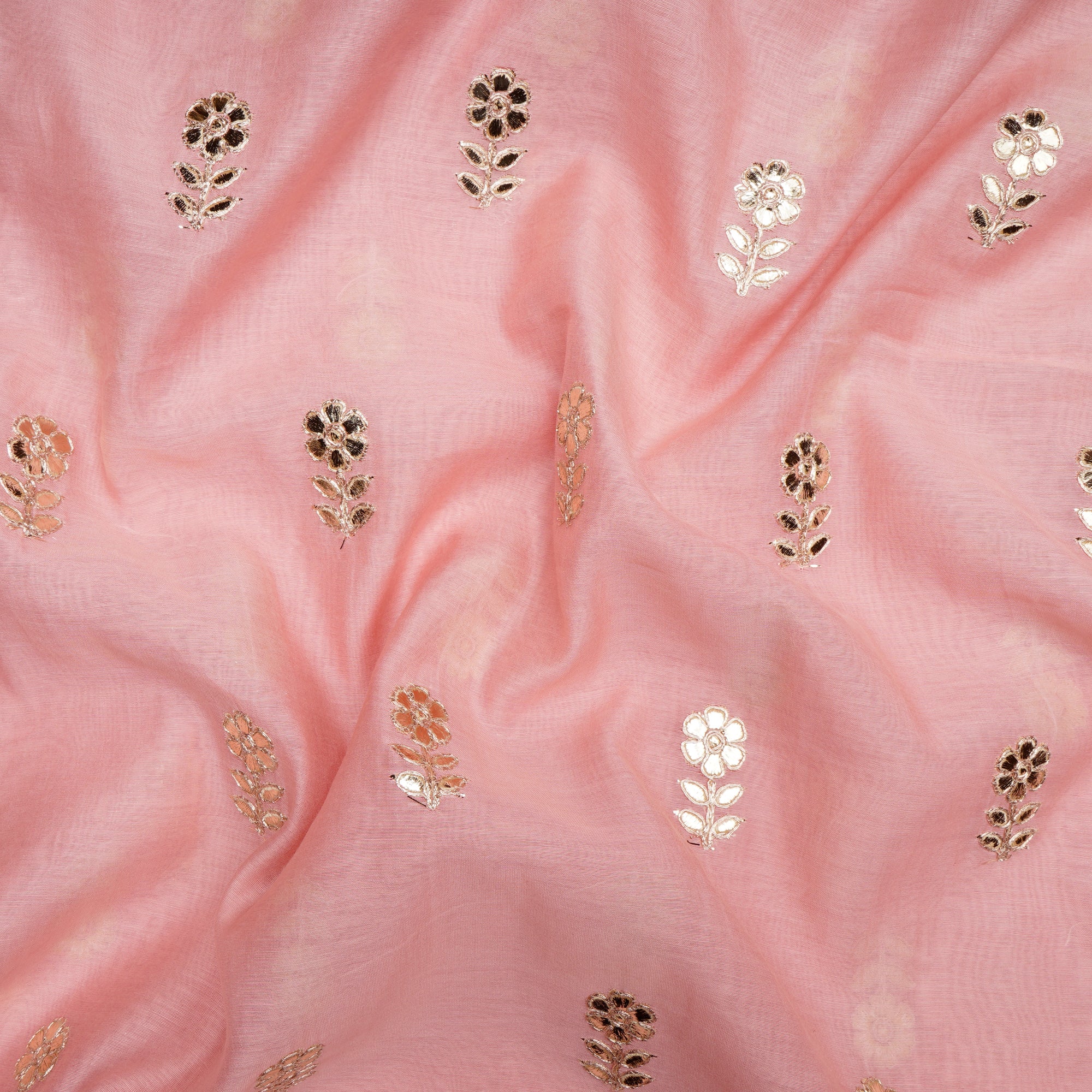 (Pre-Cut 2.70 Mtr)First Blush Motif Pattern Thread Embroidered Chanderi Fabric