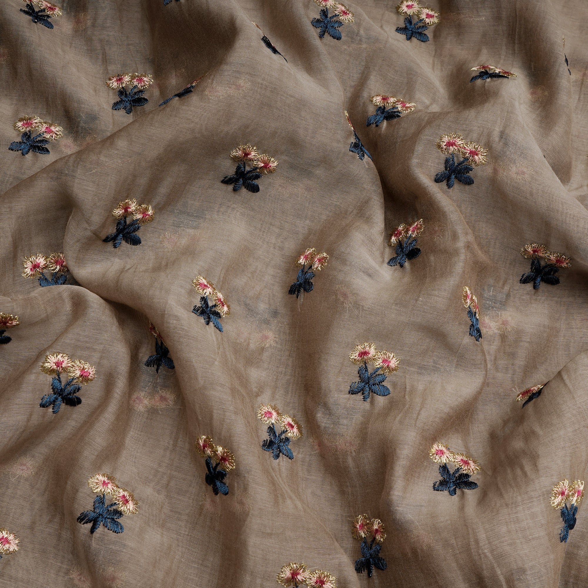 (Pre-Cut 1.30 Mtr)Doeskin Booti Pattern Thread Embroidered Chanderi Fabric
