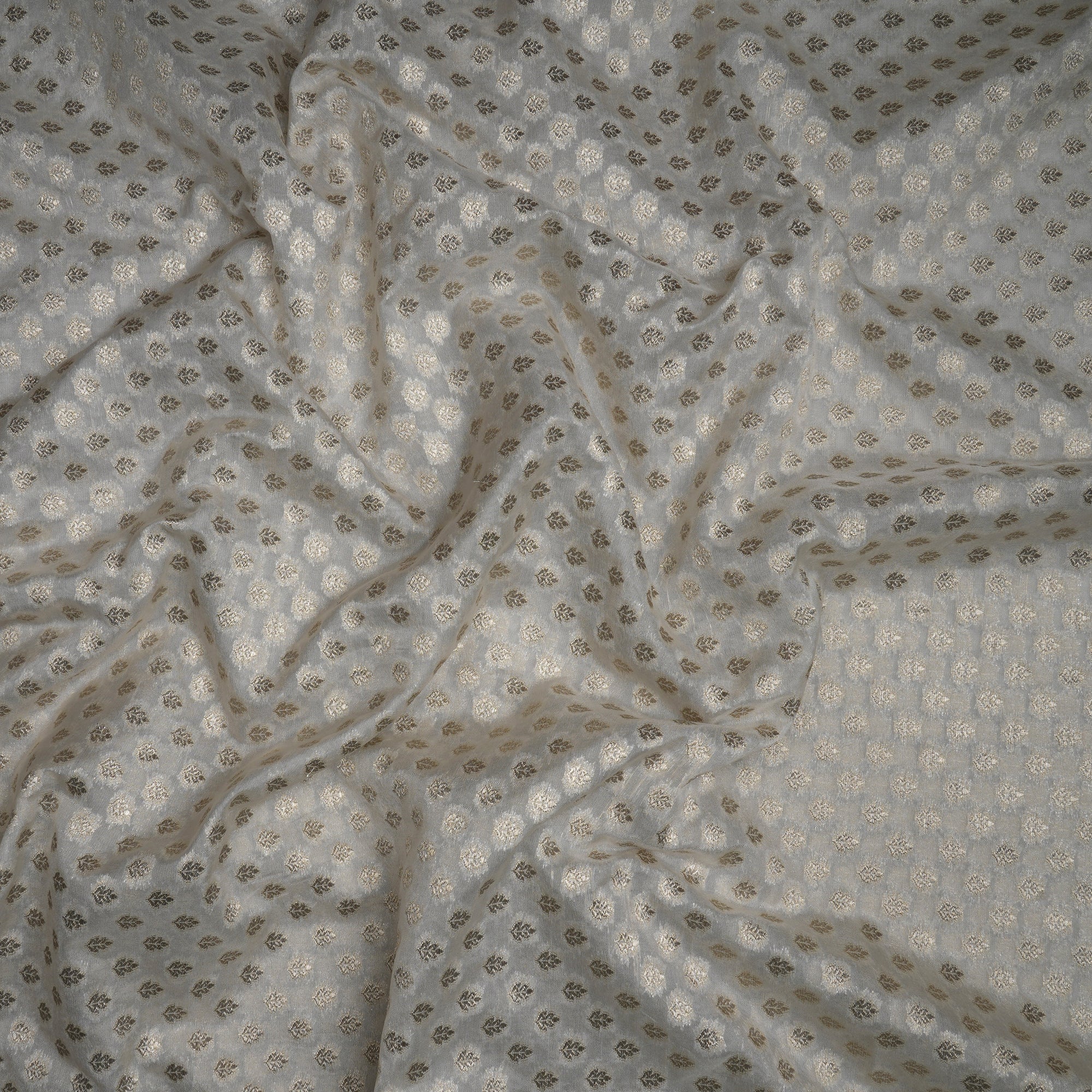 (Pre-Cut 1.90 Mtr)Off White Dyeable Floral Pattern Fancy Banarasi Chiniya Silk Jacquard Fabric
