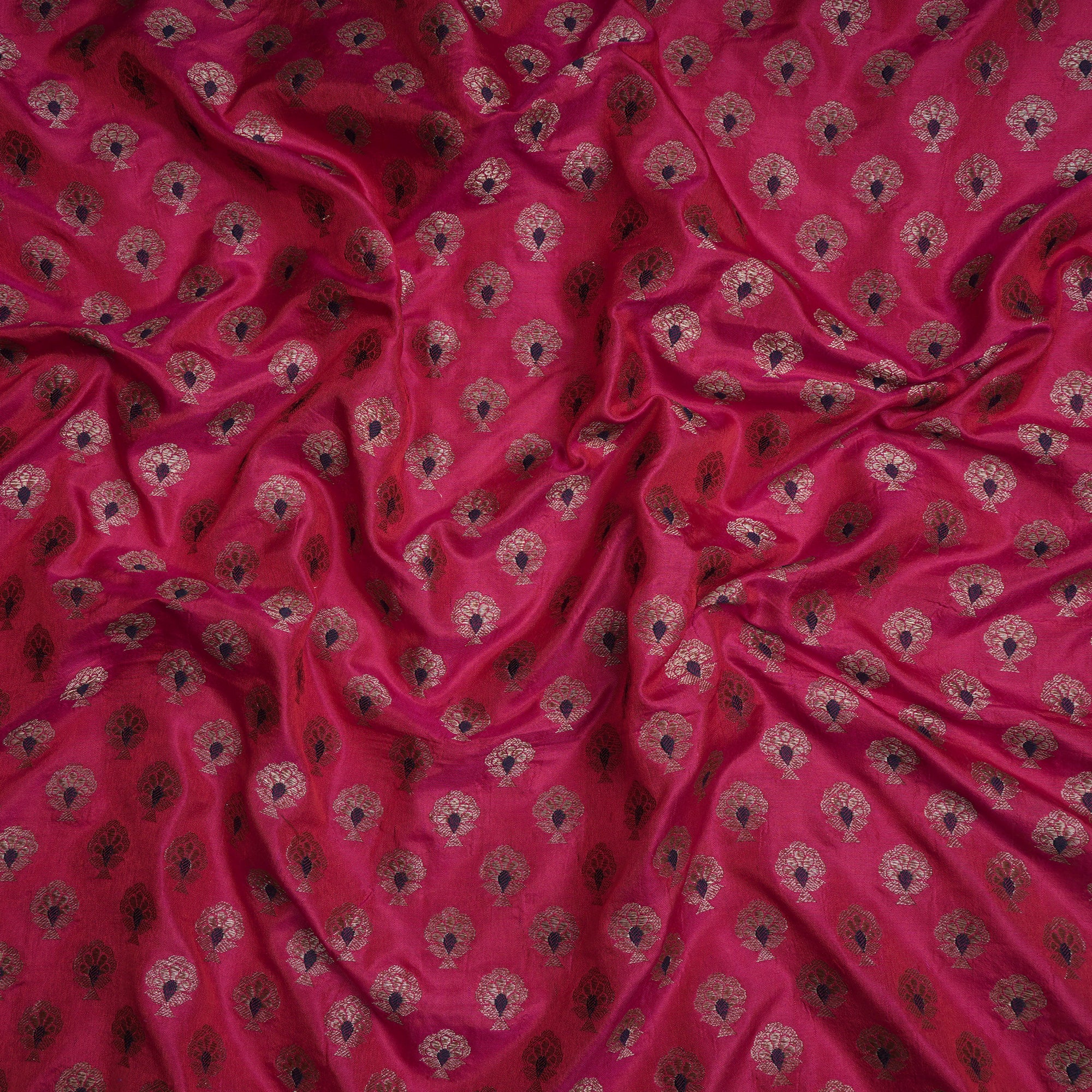 (Pre-Cut 0.60 Mtr)Red Color Handwoven Brocade Silk Fabric