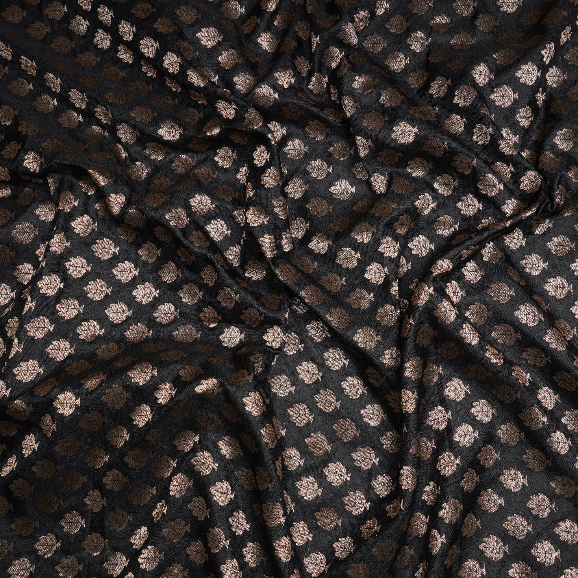 (Pre-Cut 0.85 Mtr)Black Handwoven Premium Banarasi Brocade Silk Fabric
