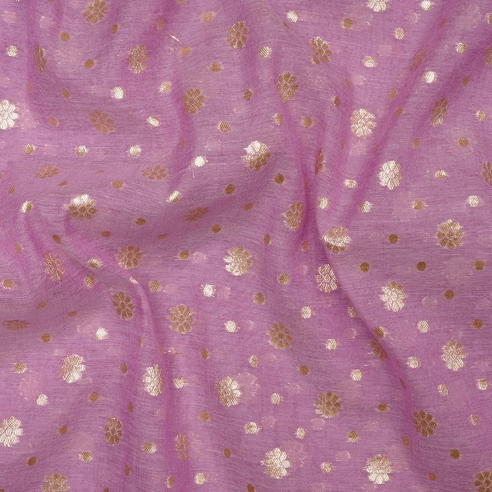 (Pre-Cut 3.55 Mtr)Purple All Over Pattern Jacquard Silk-Cotton Fabric