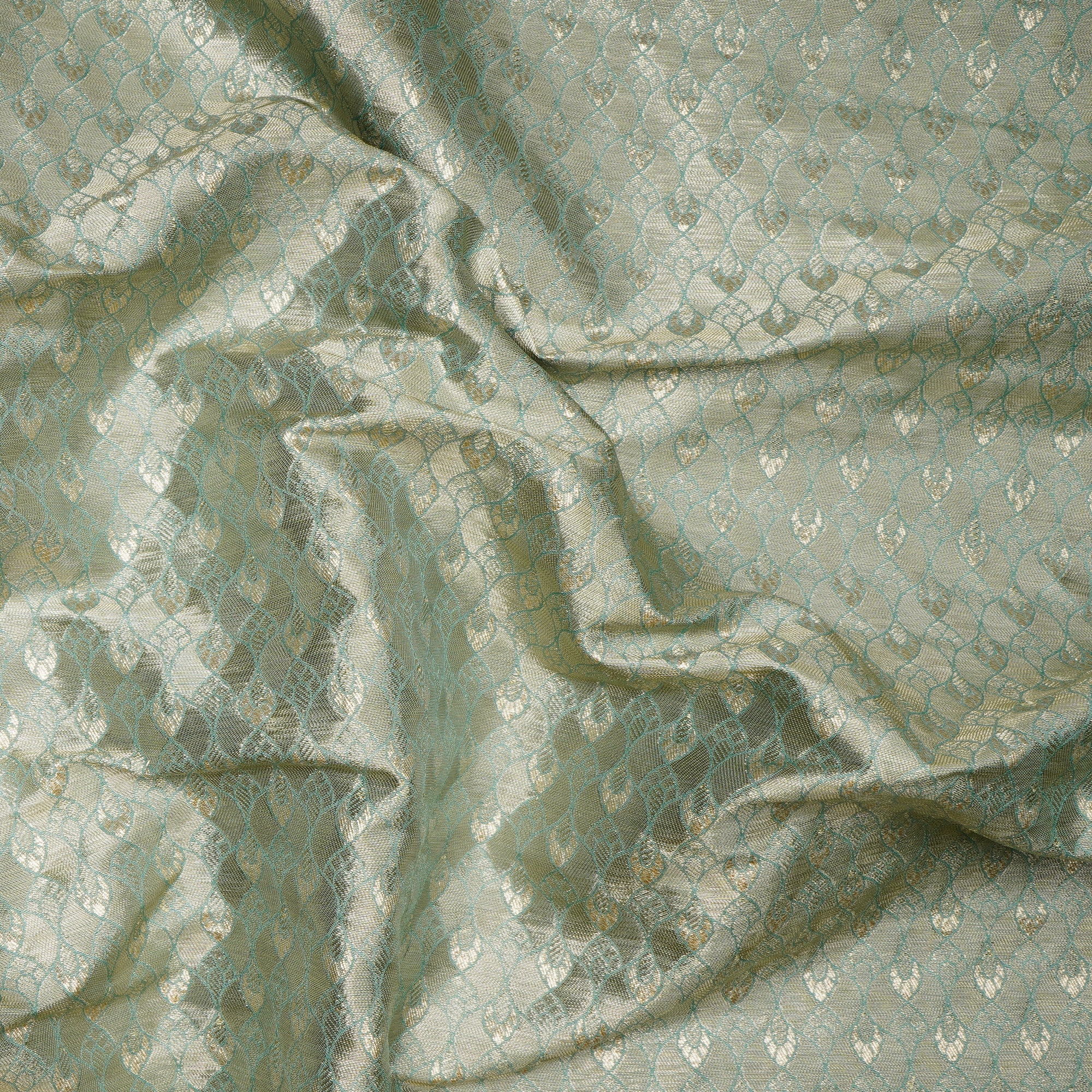 (Pre-Cut 0.75 Mtr)Agate Green All Over Pattern Blended Banarasi Brocade Fabric